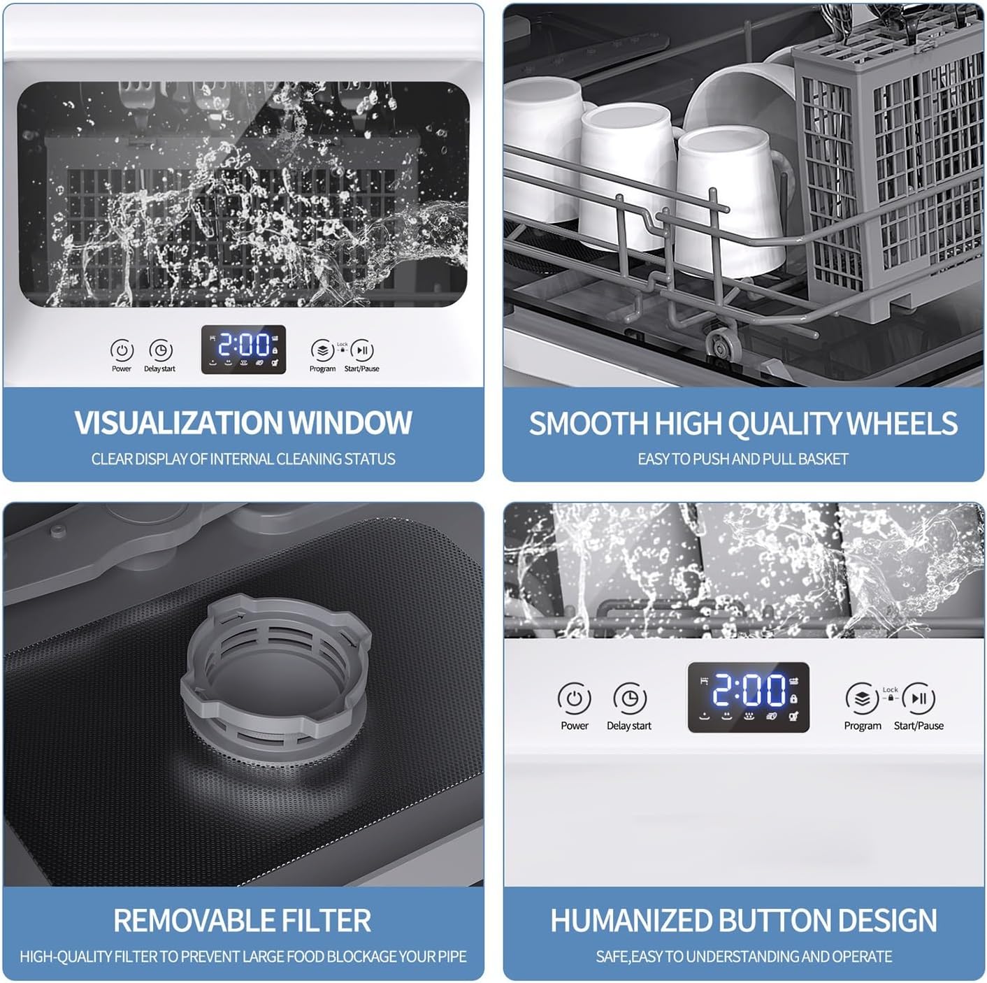 XYIANG Dishwashers- Countertop Dishwasher Fully Automatic Home Installation-Free Smart Drying Desktop Dishwasher Perfect for Home, Apartments & Rvs