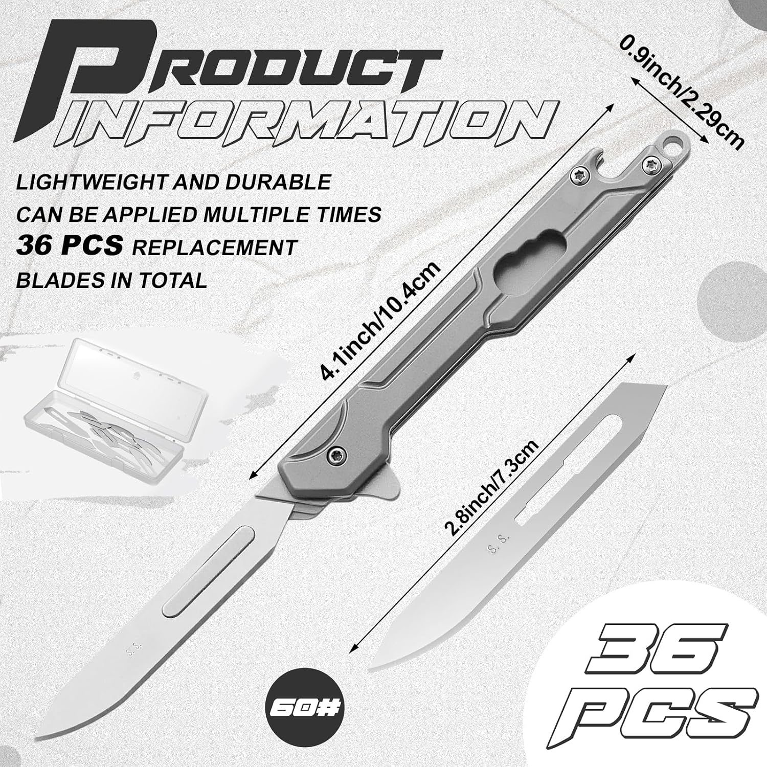 Small Flipper Folding Scalpel Knife Stainless Steel Slim Pocket Knife Set with 36 Pcs #60xt Replaceable Steel Blades, Utility Keychain Knives for Outdoor Skinning DIY Crafts