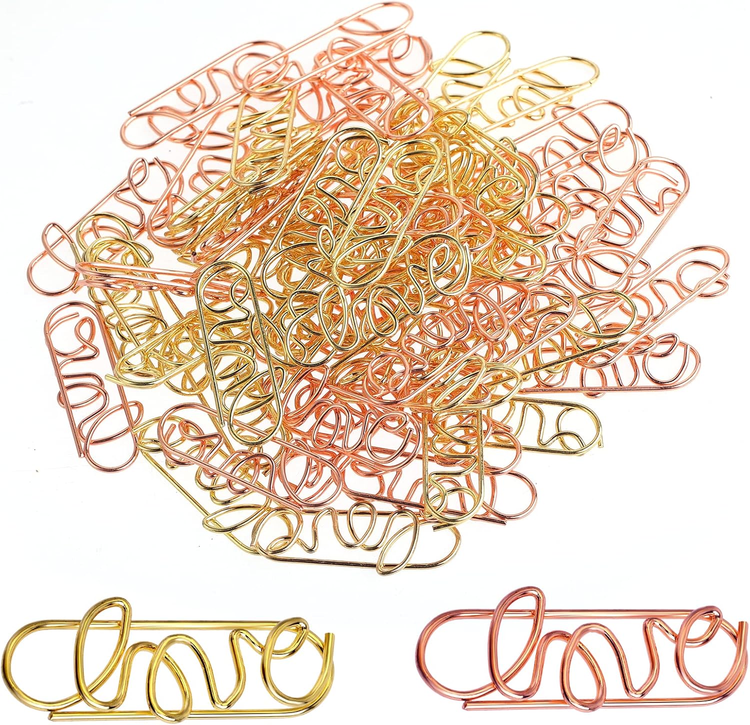 60Pcs Love Shape Paper Clips Rose Gold Heart Paper Clips Love Gold Paperclips Funny