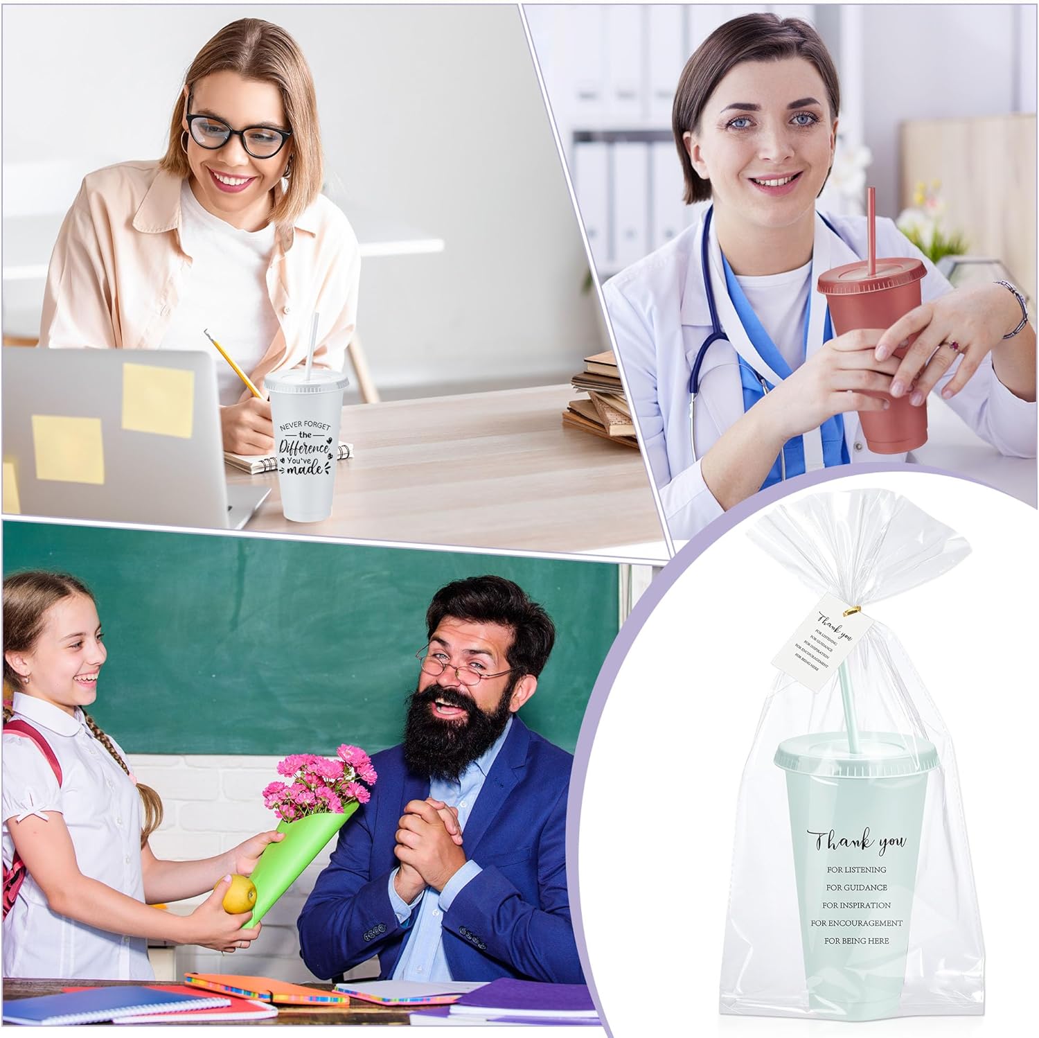 Skylety 30 Pcs Valentine Galentine Employee Appreciation Gift Bulk 24 oz Plastic Tumbler Cup with Lids Straws Thank You Cup Bulk for Coworker Team Teacher Nurse Volunteer(Awesome,Bright Colors) - Image 4