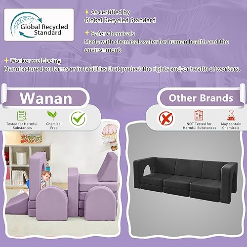 Miniatura 4 de wanan Sofá para niños, 12 unidades, sofá infantil con sofá modular para niños para sala de juegos, dormitorio, sofá multifuncional 12 en 1 para