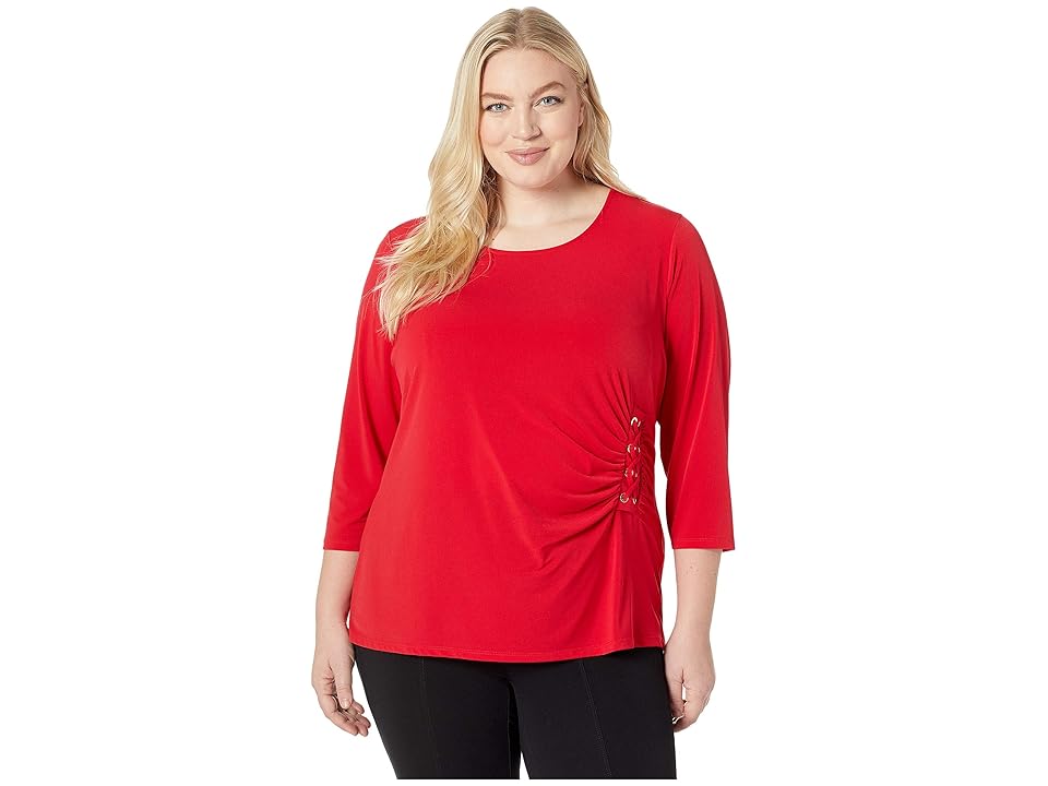 

Calvin Klein Plus Plus Size 3/4 Sleeve Knit with Lacing (Rouge) Women's Clothing