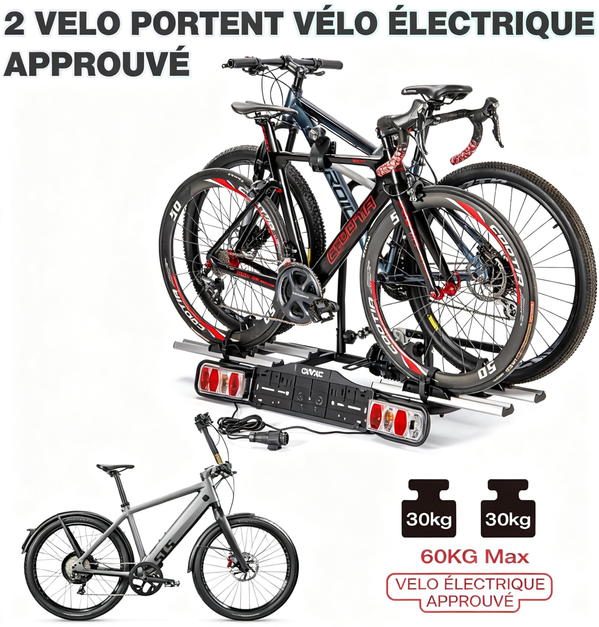 Porte-vélos remorque sur attelage Mottez mono roue pour 5 vélos - Feu Vert