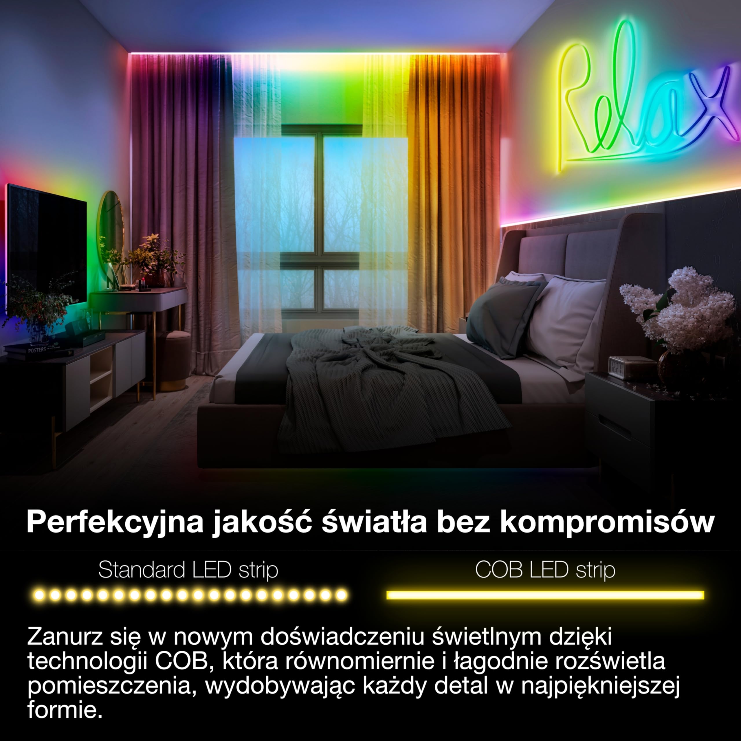OSRAM Dekoracyjne listwy COB SMART WIFI z MAGIC RGB i jednorodnym efektem świetlnym z pilotem, 22W, ściemnialne, IP20, białe, silikonowe, niewymienne żarówki