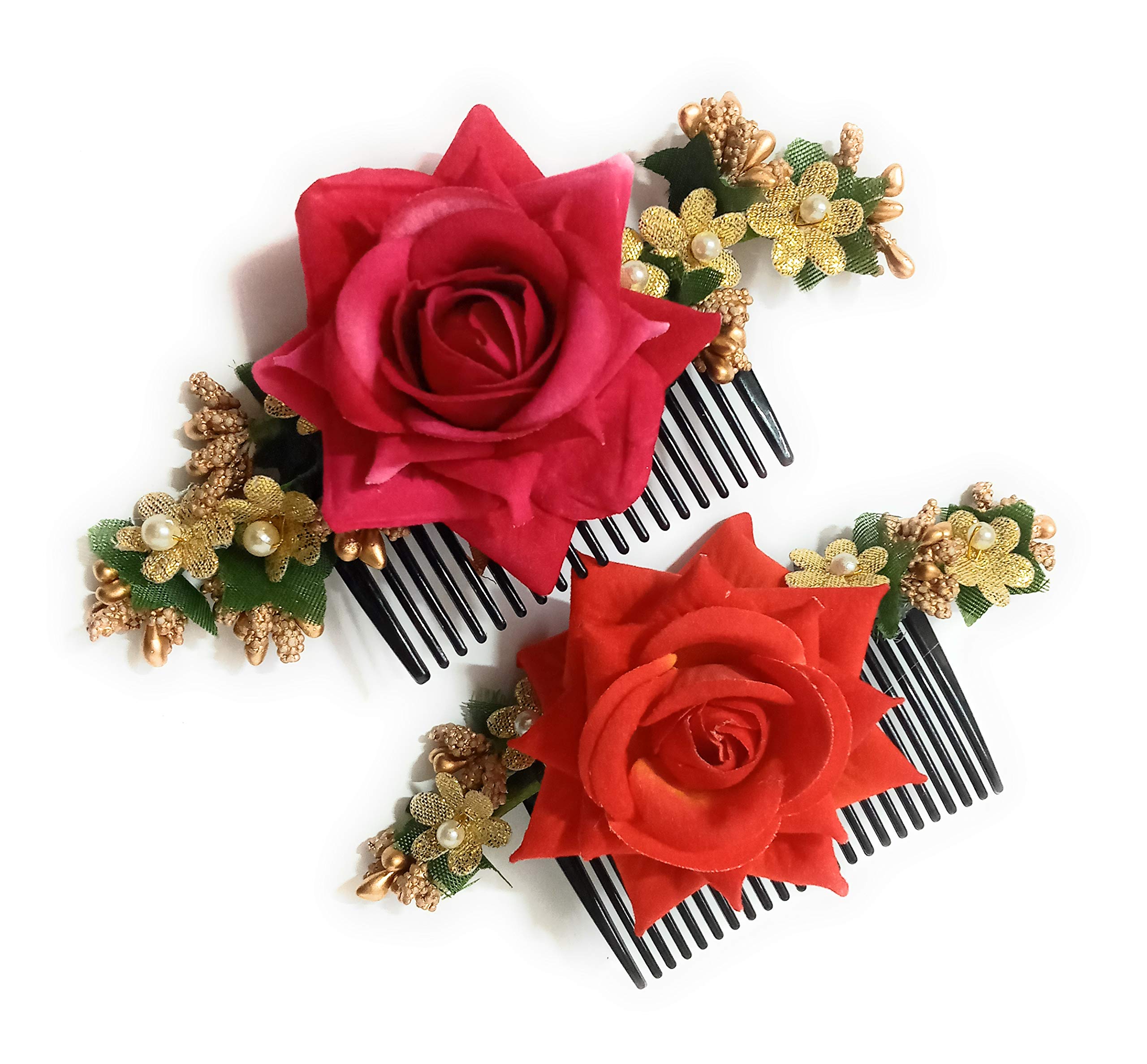 Aradhya CreationComb Hair Pin Rose Theme styling hair accessory traditional Bun Maker for weddings classical dance for women