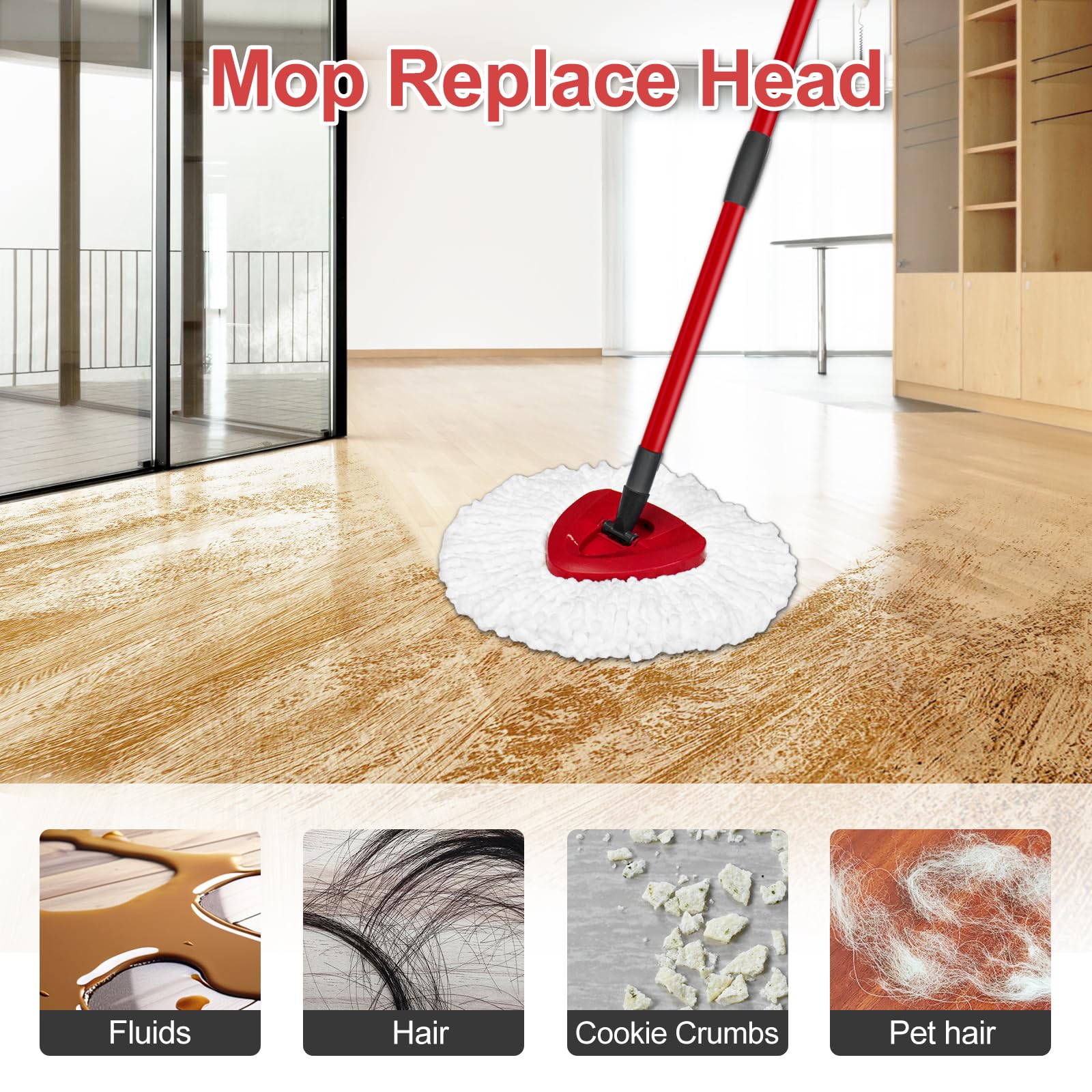 Cabezales de fregona de repuesto para fregona O-Ceda, cabezal de repuesto EasyWring Spin Mop de repuesto, repuesto de fregona de microfibra, incluye 5 cabezales de fregona de repuesto, limpieza