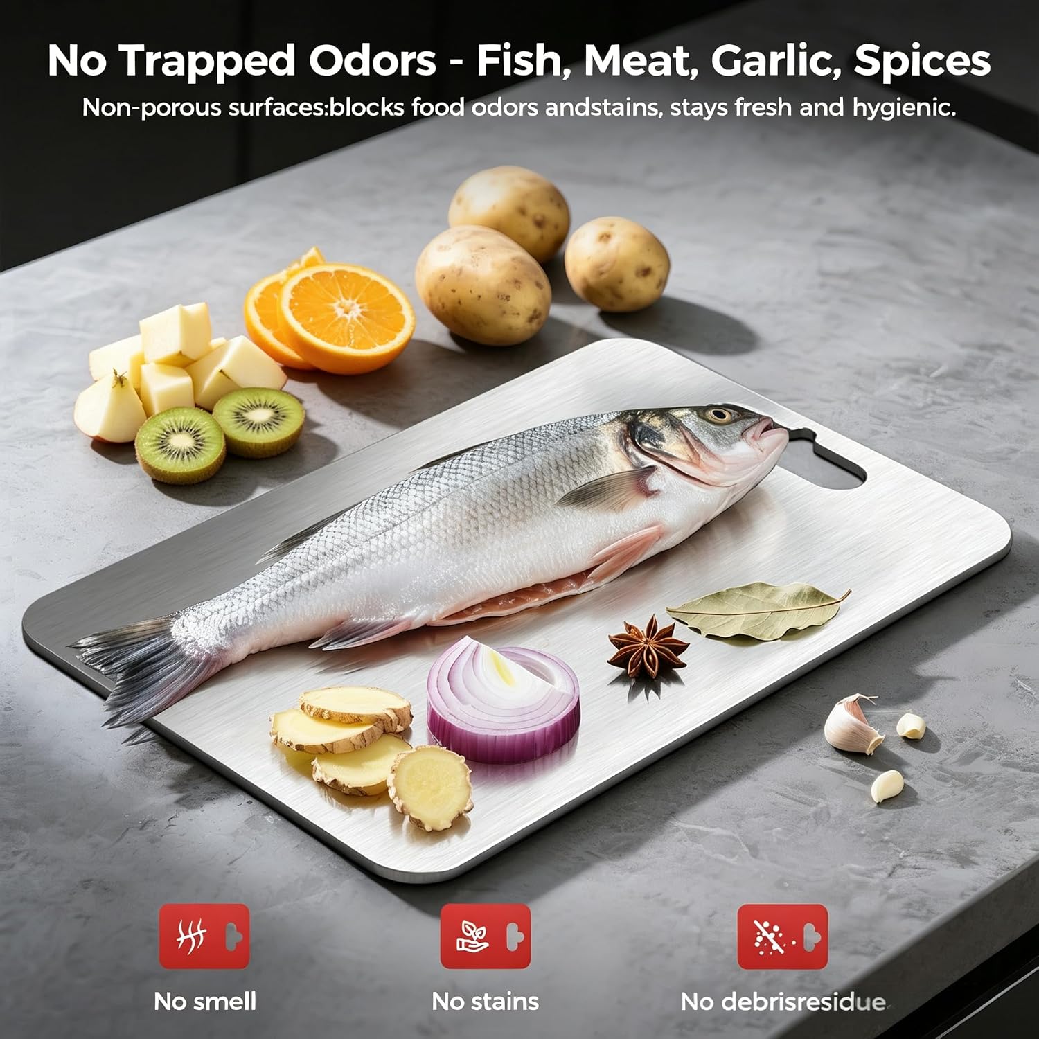 Titanium Cutting Board Set of 3,100% Pure Titanium Cutting Boards for Kitchen, Double Sided Non Toxic Cutting Board, Ideal Charcuterie & Chopping for Meat, Hygiene Durable Dishwashr（XL+L+M)