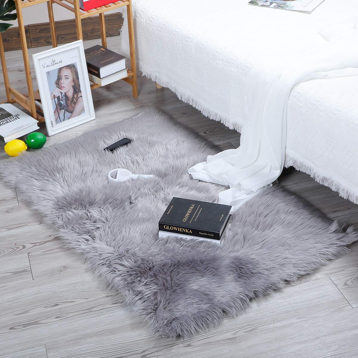 HEQUN Faux pelliccia di agnello di pecora tappeto, pelliccia sintetica decorativa Soffice Pelliccia di agnello imitazione Tappeto Longhair effetto pelliccia divano letto(80 X180 CM, Grigio)