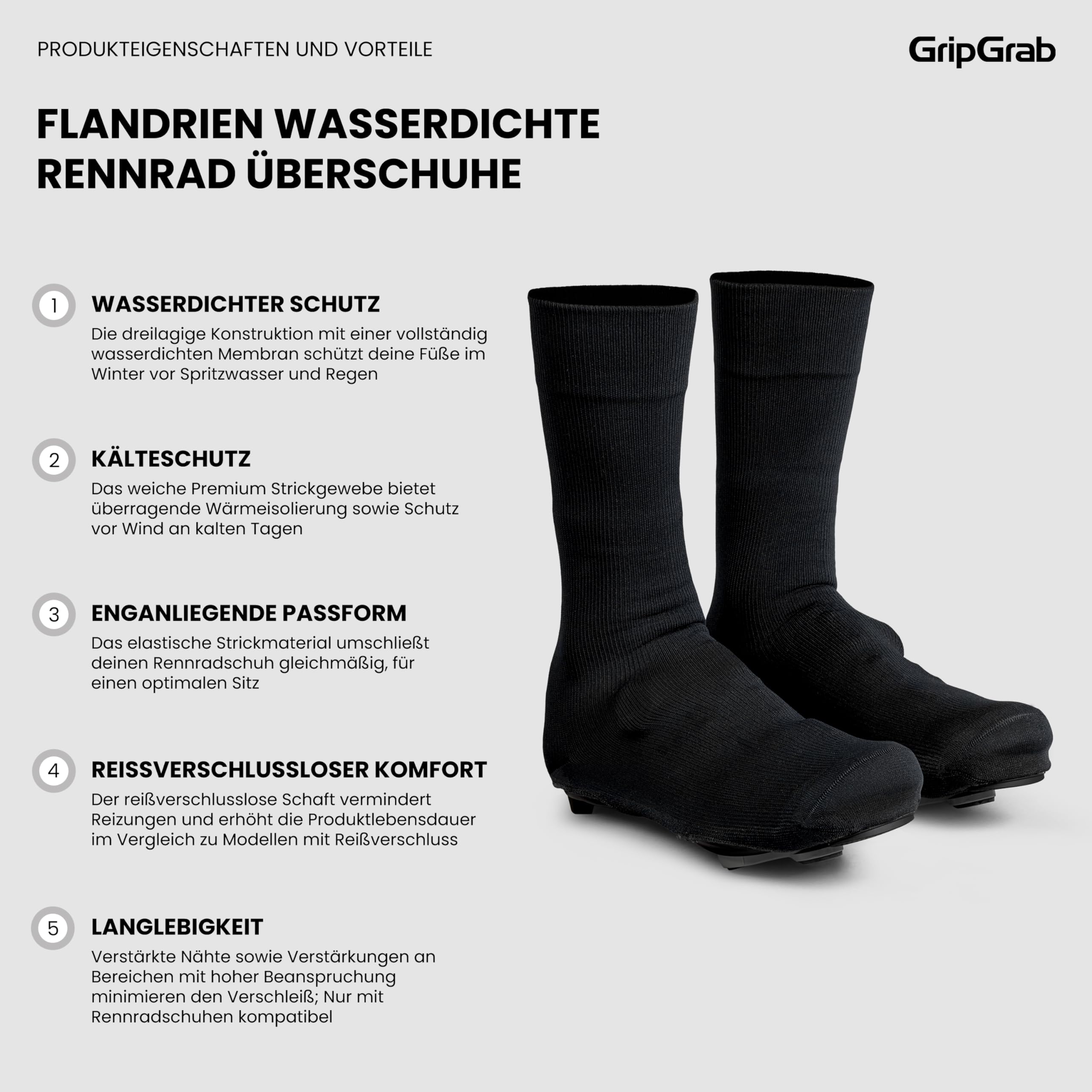 GripGrab Flandrien wasserdichte Rennrad Überschuhe Strick Aero Übersocken | Winddichte Belgian Booties für den Winter, Gestrickte Cover Socks mit Membran, Elastisch für rennorientierte Rennradschuhe