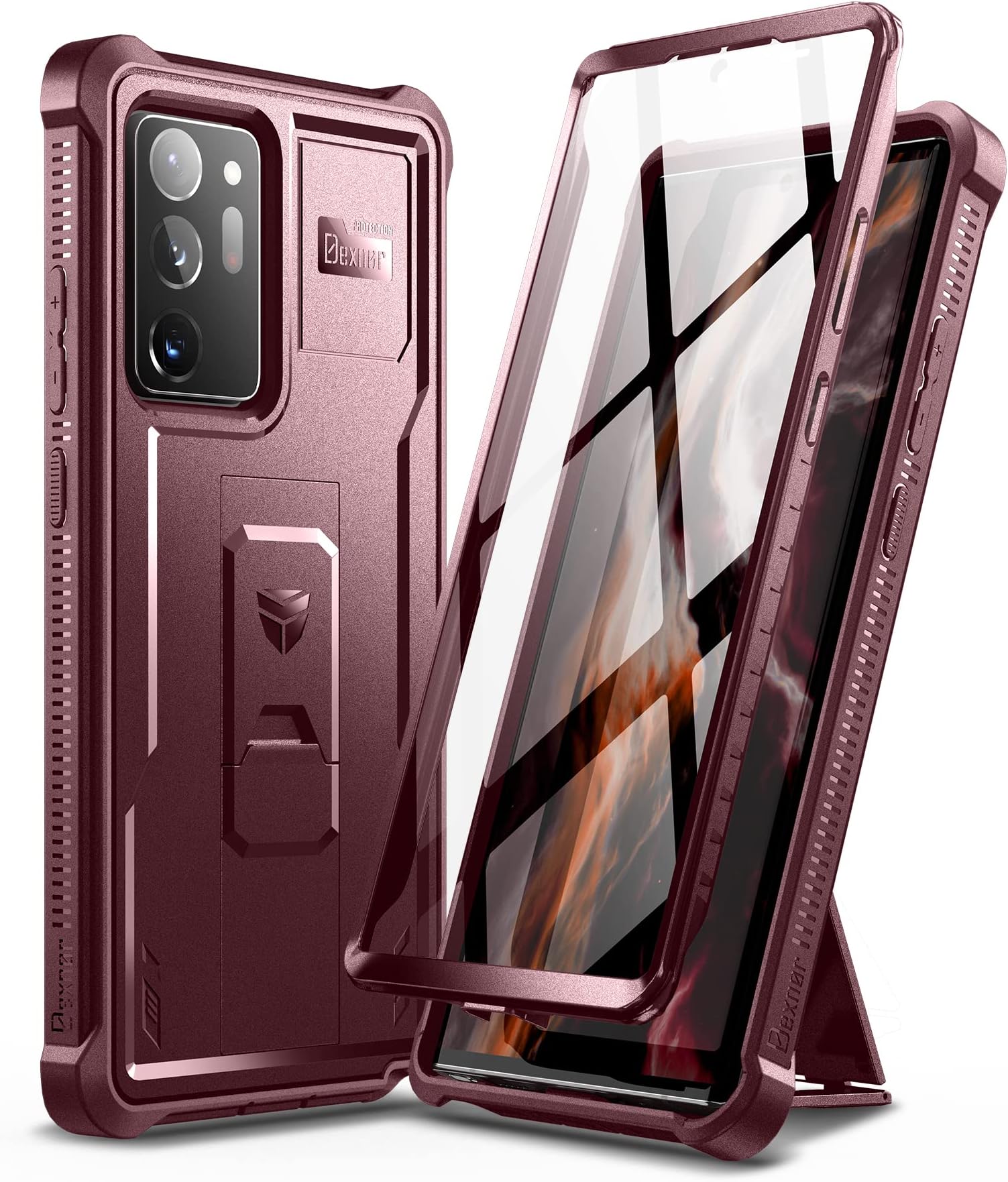 for Samsung Galaxy Note 20 Ultra 5G Case, [Built in Screen Protector and Kickstand] Heavy Duty Military Grade Protection Shockproof Protective Cover for Samsung Galaxy Note 20 Ultra, Maroon Red