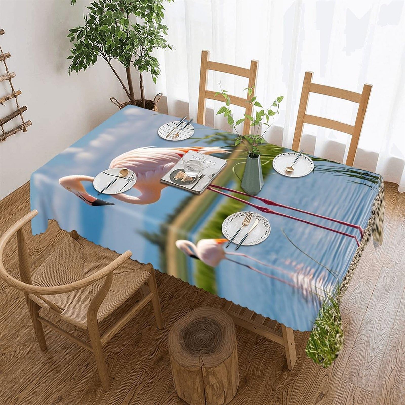 LZQPOEAS Flamingos Tablecloth Rectangle Table Cloth Decorative Fabric Table Cover Waterproof Seasonal Table Cover Wrinkle Resistant Washable Table Cloth for Party Picnic Dinner Decor 55"x70"