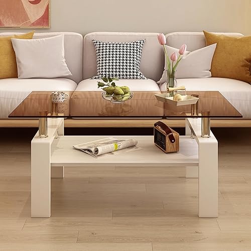 Miniatura 9 de Mesa de centro rectangular de vidrio para sala de estar, con mesa de vidrio templado y capa de MDF, para sala de estar y oficina (todo negro + Todo