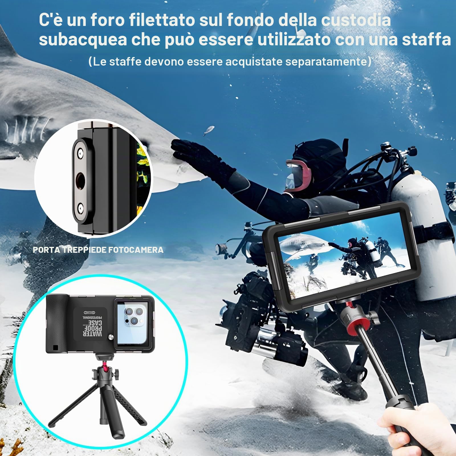 Custodia subacquea impermeabile per snorkeling e immersioni per iPhone 16/15/14/13/12/11 Pro Max 15m/50ft Custodia impermeabile professionale per immersioni subacquee Custodia per foto e