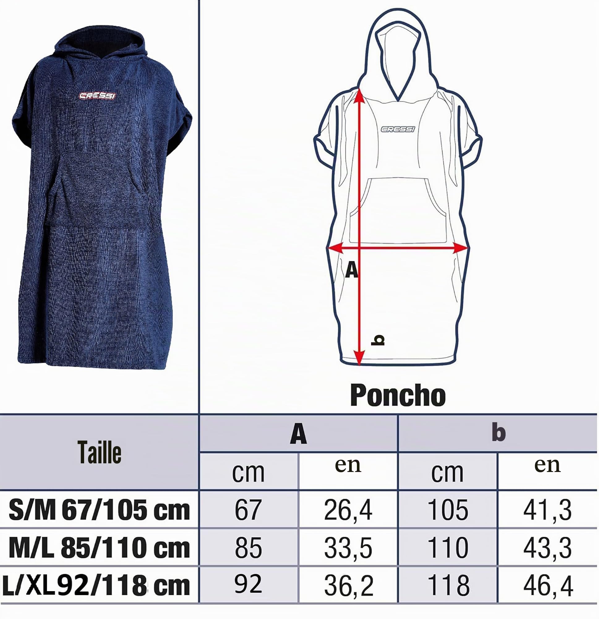 Cressi Poncho Robe Blue Navy L/XL 92x118 cm - Peignoir Poncho de protection polyvalent, Bleu Navy, Unisex