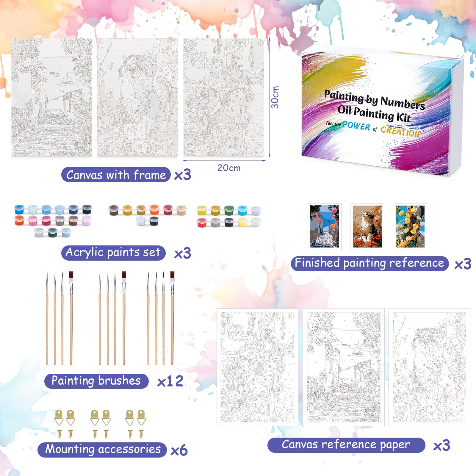 Kit Peinture Par Numéro Adulte BUOSHUO – 6 Toiles Cocktails 20x30 Cm – Pinceaux & Peintures Acryliques Inclus – Déco Murale DIY