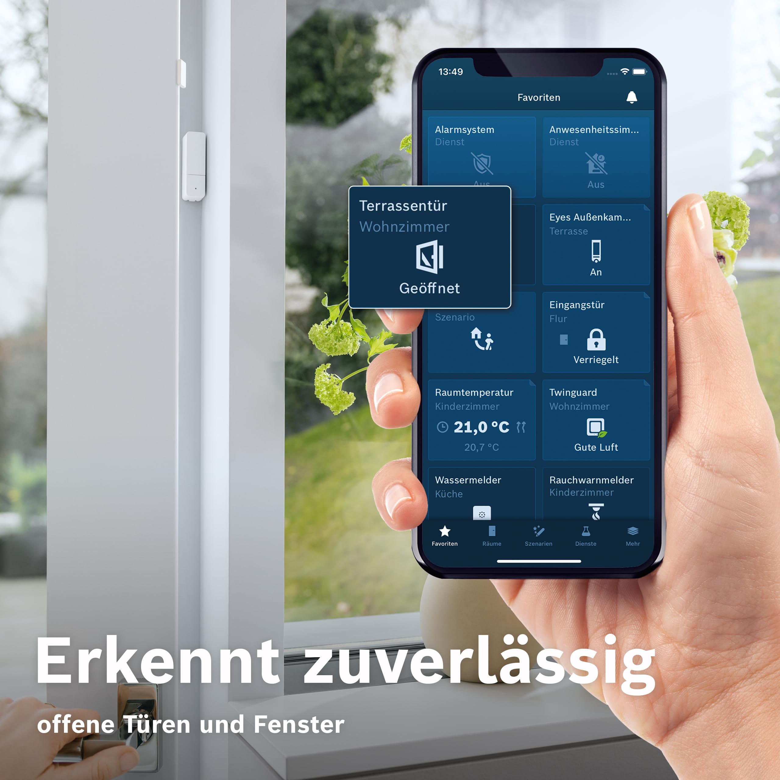Bosch Smart Home Tür-/Fensterkontakt II [+M], smarter Sensor zum energieeffizienten Heizen, flexible Nutzung im Bosch Smart Home System oder herstellerübergreifend in Matter Systemen, 3er-Set