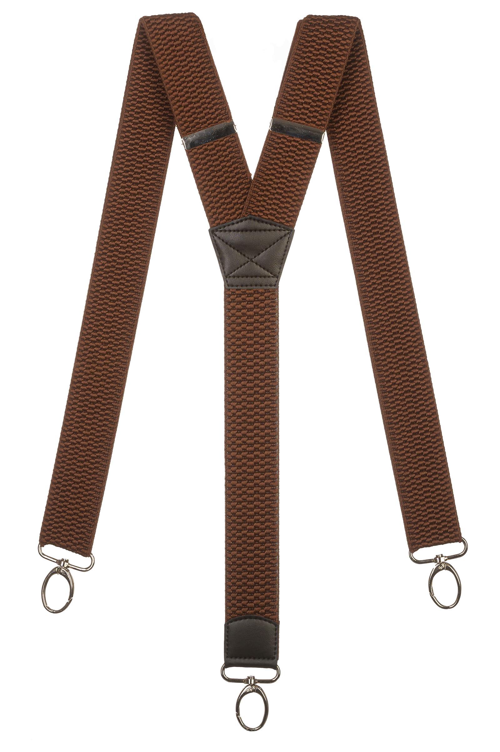 Olata Heavy Duty Y-Shape Braces/Suspenders with Carabiner Clips - 4cm. Brown