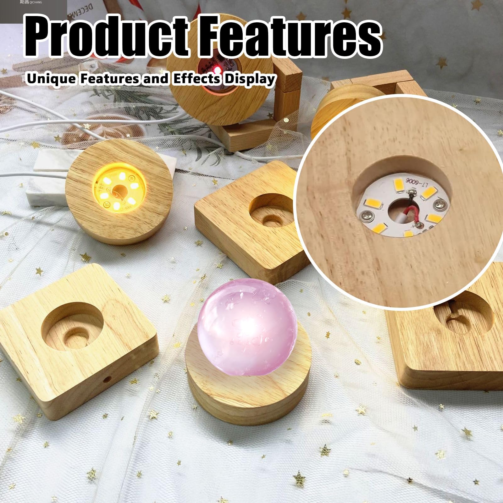 14 Cm Ovaler LED-Lichtsockel Aus Holz, 2 Stück Beleuchteter Holzsockel Mit 2 Stück Transparenten