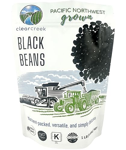 CLEAR CREEK Frijoles Negros Cultivados en el Estado de Washington | 1 libra | Proyecto Verificado Sin OGM | Vegano | Kosher | Sin Irradiar |
