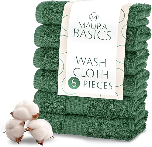 Basics - Toallas de lavado de alto rendimiento con lazo para colgar. Tamaño estándar americano de 13 x 13 pulgadas. Suave, duradera, duradera y