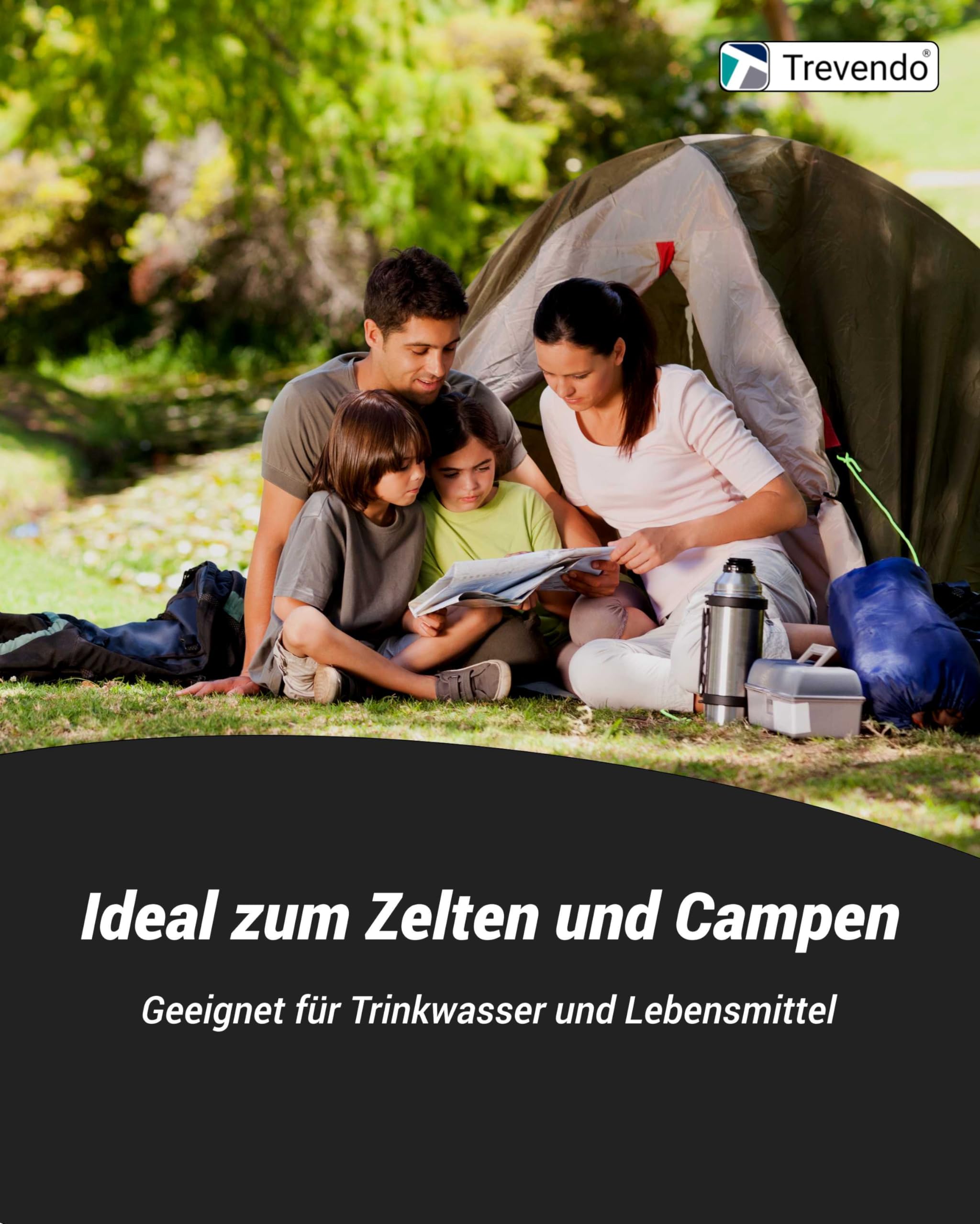 Trevendo 4er-Set Wasserkanister - Leerkanister - Kunststoffkanister - lebensmittelecht & BPA-frei - inkl. Auslaufhahn & Schraubverschluss & Beschriftungsetiketten