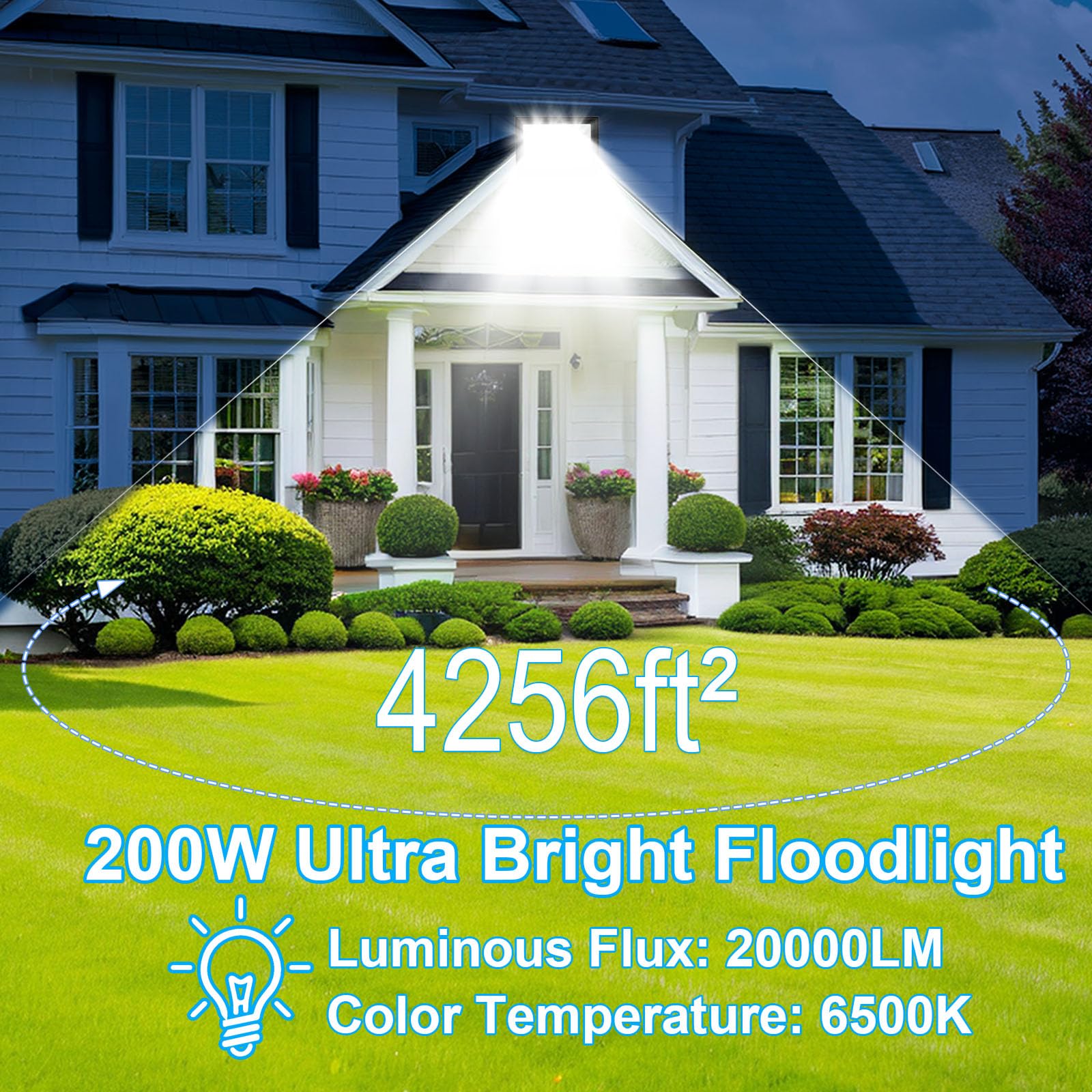 2 Piezas Focos LED Exterior 200W, Tkdaksy 1M Cable Blanco Frío 6500K Proyector LED Exterior, Resistente al Agua IP66 Foco Proyector LED, 20000LM para Terrazas, Patios, Cuadrado, Parques, Garajes, Fábr