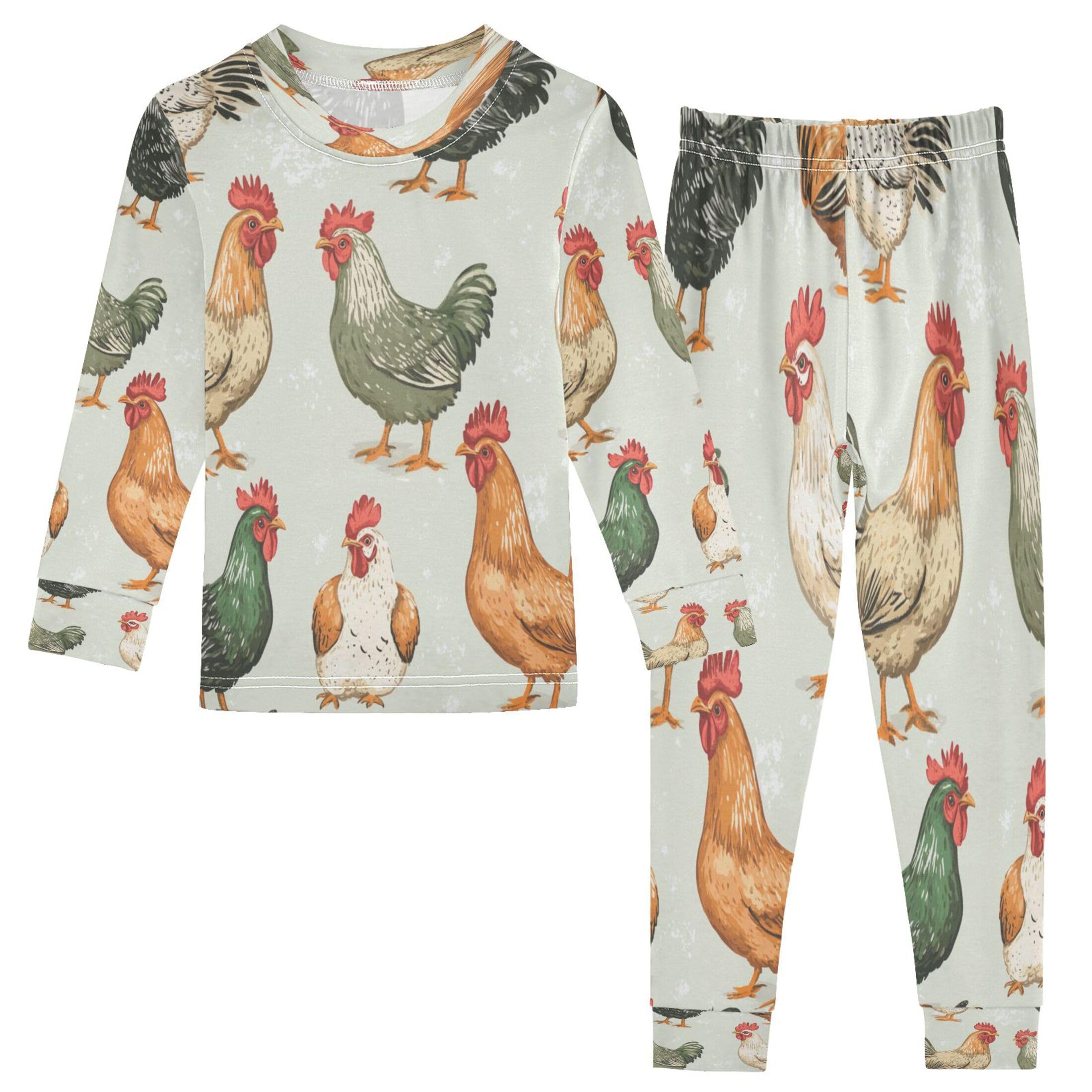 Vozoza Chicken Farm Animals Pajama Sets Long Sleeve Top with Pants Cotton Soft Sleepwear 2 Piece Pjs Set Size 3T Multicolor