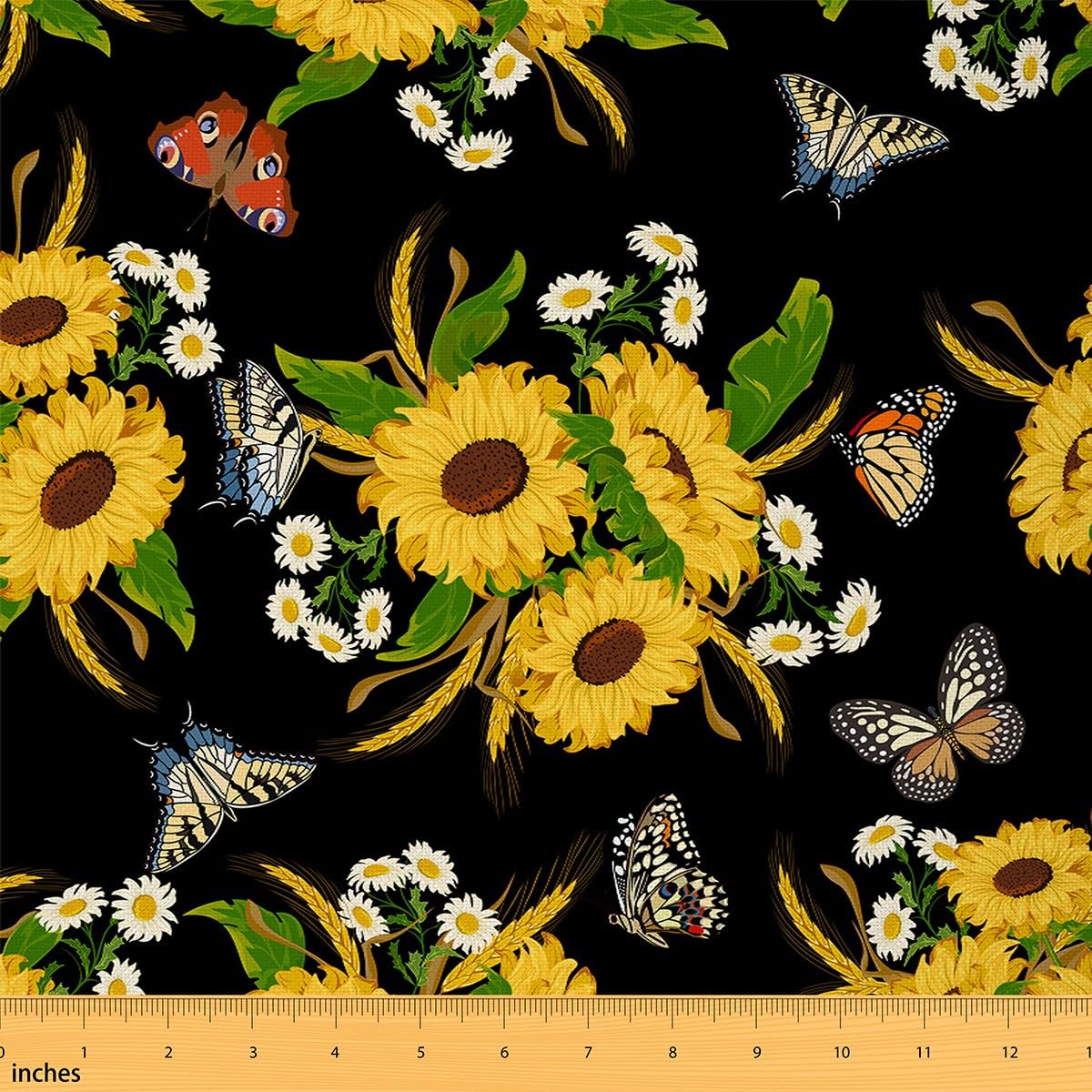 Homemissing Multicolored 10 Sunflower Waterproof Outdoor Botanical Floral Printed Upholstery Fabric For Chairs - Natural Theme Reupholstery Decor - 1 Yard (L92*W150cm)