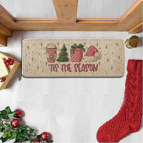 Miniatura 5 de Tapete de Navidad para exteriores, tapete de Navidad rosa, tapete de entrada de invierno, decoración de casa de campo, hogar, cocina, suelo, puerta