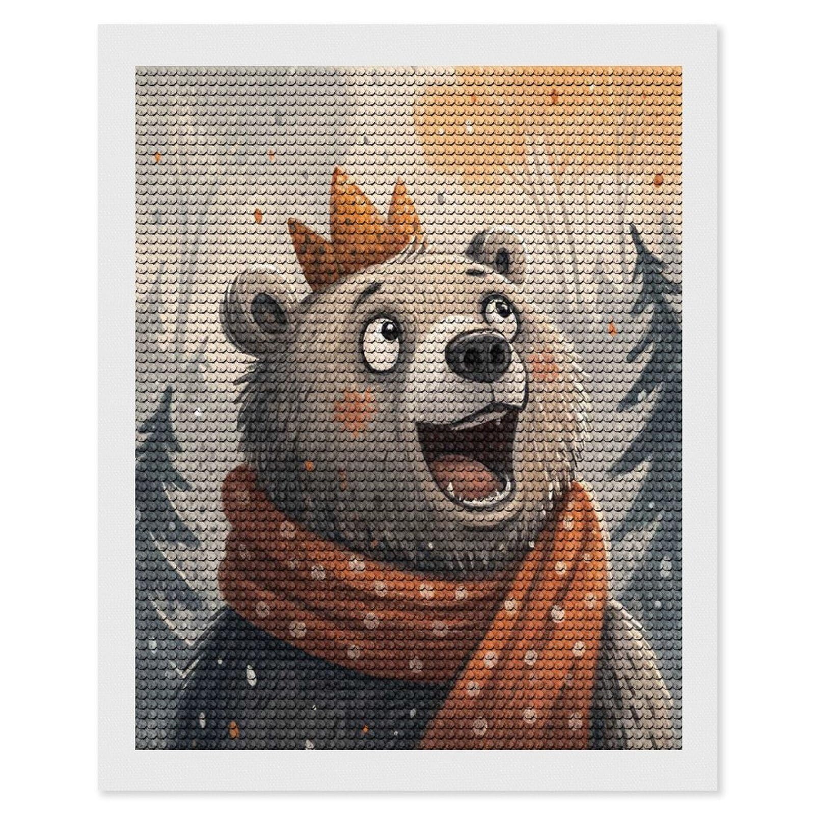 Junmoney Cartoon Bear with Crown and Scarf Diamond Painting Canvas Set 16"x20", Satisfying Creative Project, Easy to Follow Symbols, Fun Craft Experience