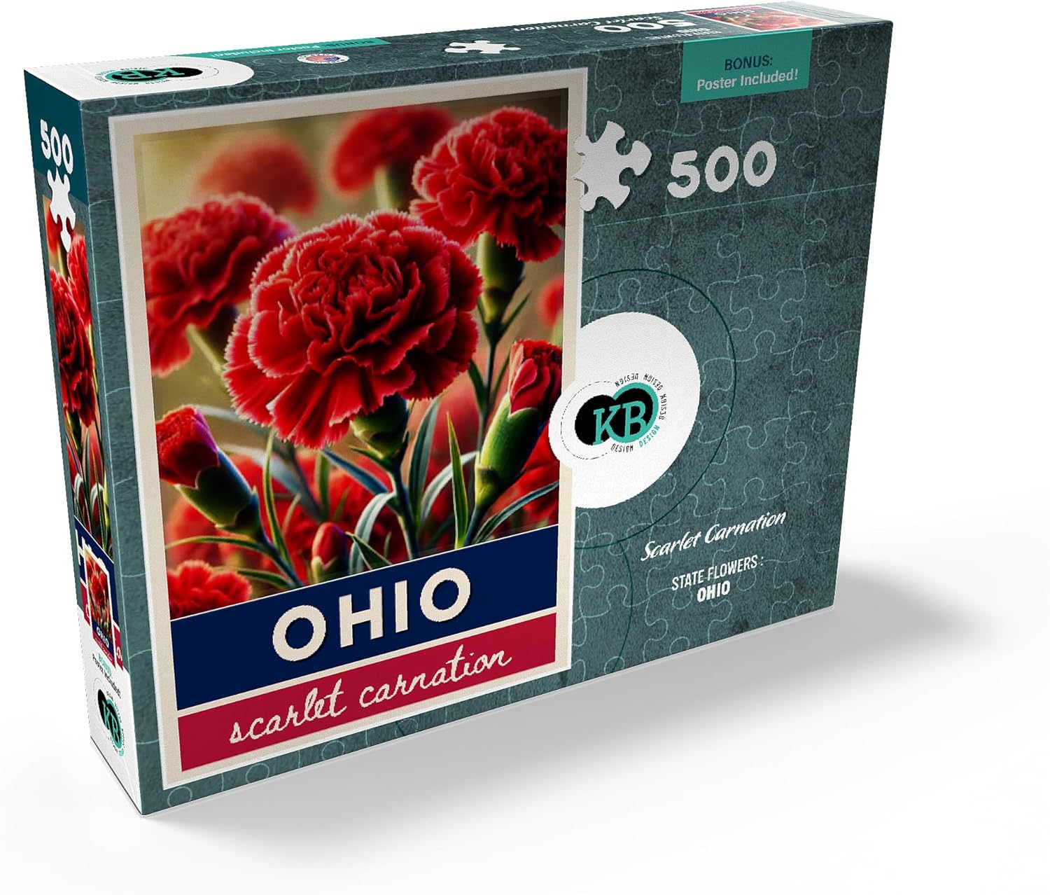 MyPuzzle State Flowers Series: Ohio, Scarlet Carnation - Premium 500 Piece Jigsaw Puzzle for Adults
