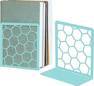 GEOMOD Geometric Honeycomb Turquoise Metal Bookends Decorative - Tall St...