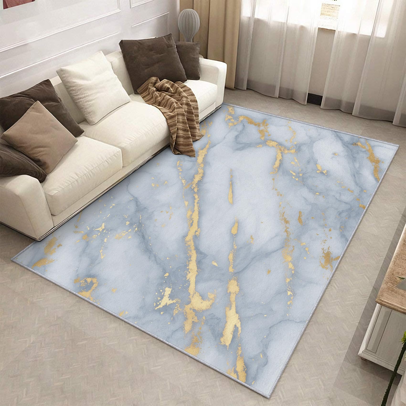 Tapis marbre blanc chambre grand tapis salon art fluide 180x240 lavable antidérapant cuisine lit