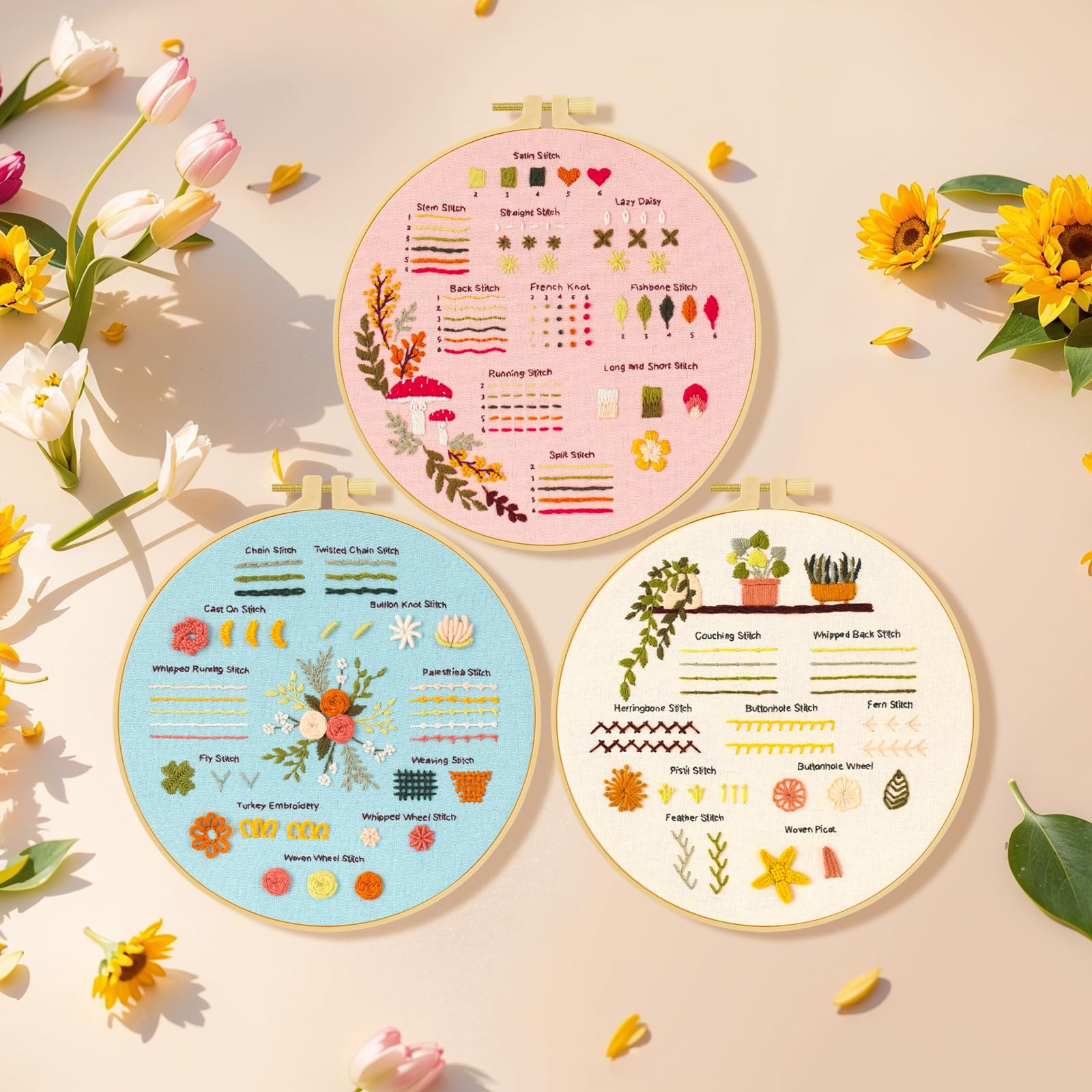 Embroidery Kit for Beginners - 3 Sets, Hoop Included -5 Embroidery Kit for Beginners - 3 Sets, Hoop Included -5
