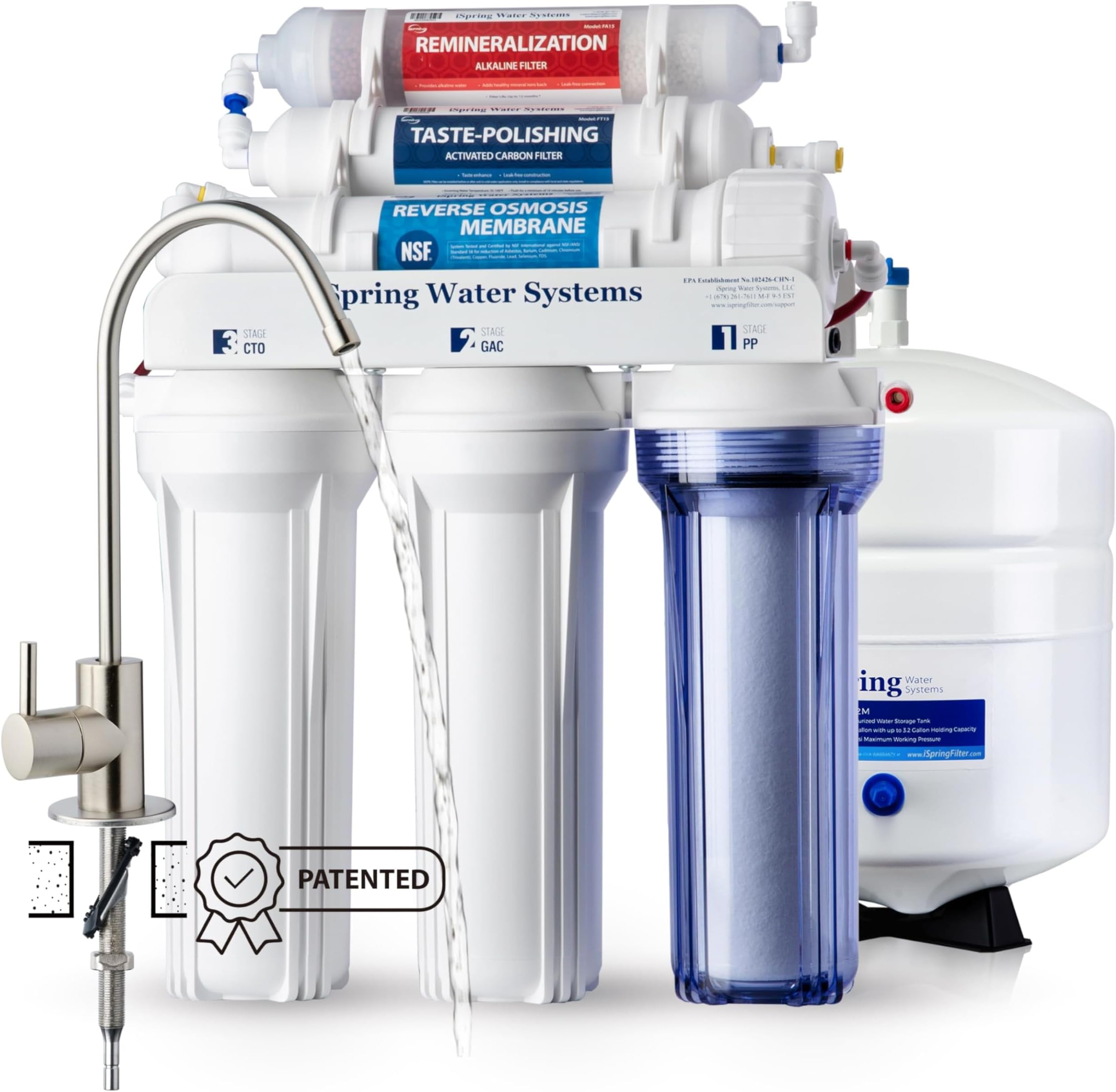 iSpring RCC7AK-BN NSF Certified, 75 GPD, Alkaline 6-Stage Reverse Osmosis System, pH+ Remineralization RO Water Filter System Under Sink Patented Top-Mounted Faucet Design for Easy Installation