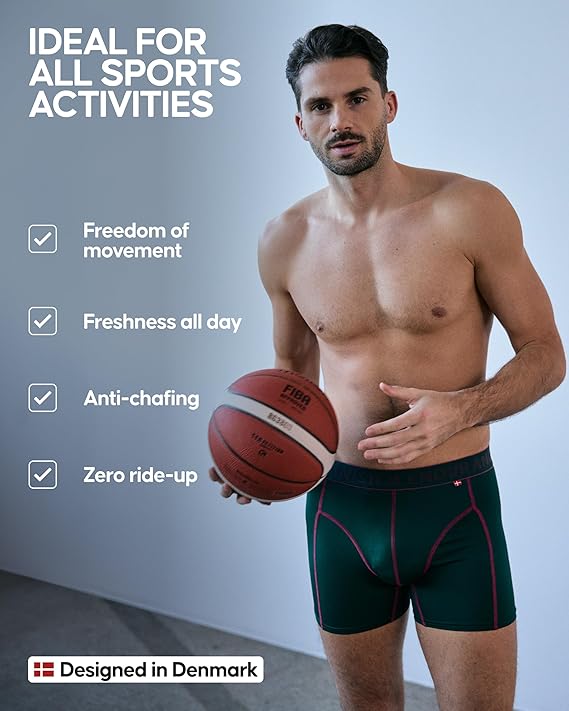 DANISH ENDURANCE Sports Boxer Briefs, Breathable, Regular & Long, 6-Pack | Sports Boxer Briefs, Moisture-Wicking & Anti-Chafe with Regular or Long Leg Fit for Running & Training