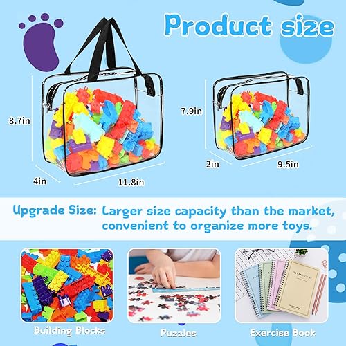 Miniatura 2 de 9 paquetes de bolsas de almacenamiento de juguetes de PVC transparente que incluyen 6 bolsas grandes y 3 medianas organizadoras de juguetes con