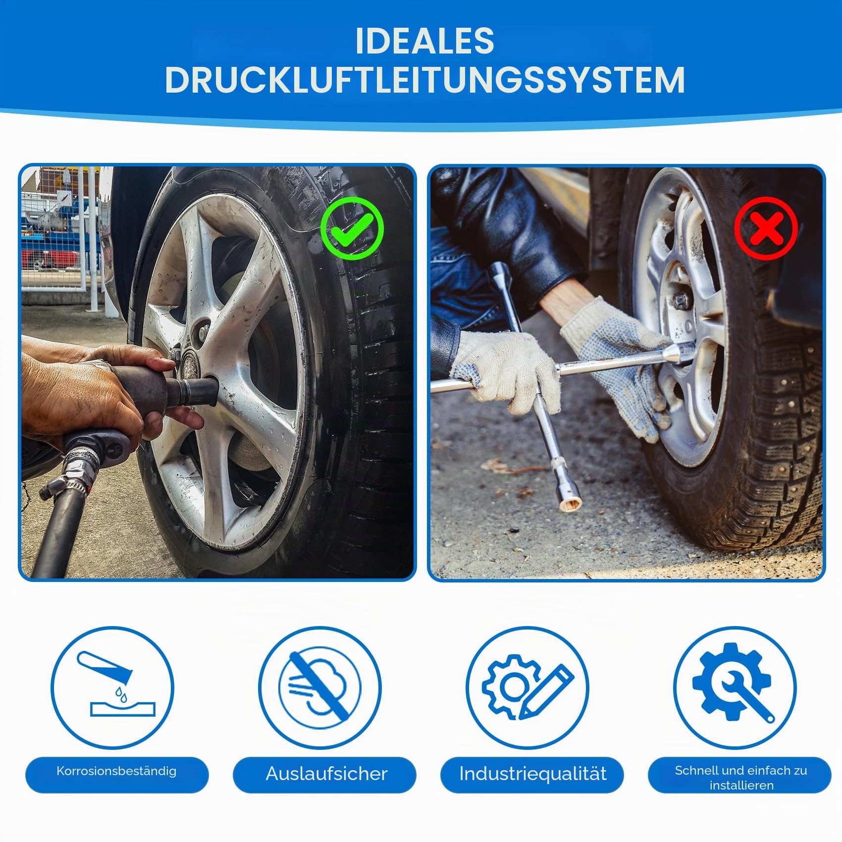 Luftleitungs-Set, schnelles Druckluft-Rohrsystem für Garage, auslaufsicher und, HDPE-Aluminium-Druckluftleitungs-Set