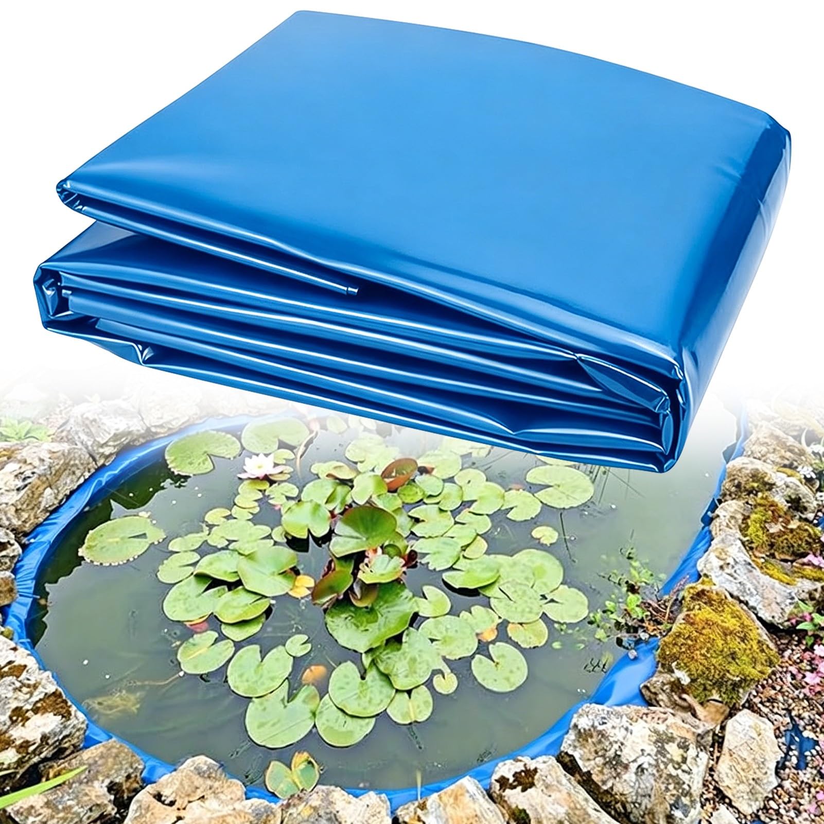 Hamankim Blue Reinforced Pond Liner - Flexible HDPE Sheeting Film Garden Fish Ponds Preformed Lining - Impermeable Pond Membrane - Fits All Pond Shapes 3x4m 4x5m 5x5m 6x8m