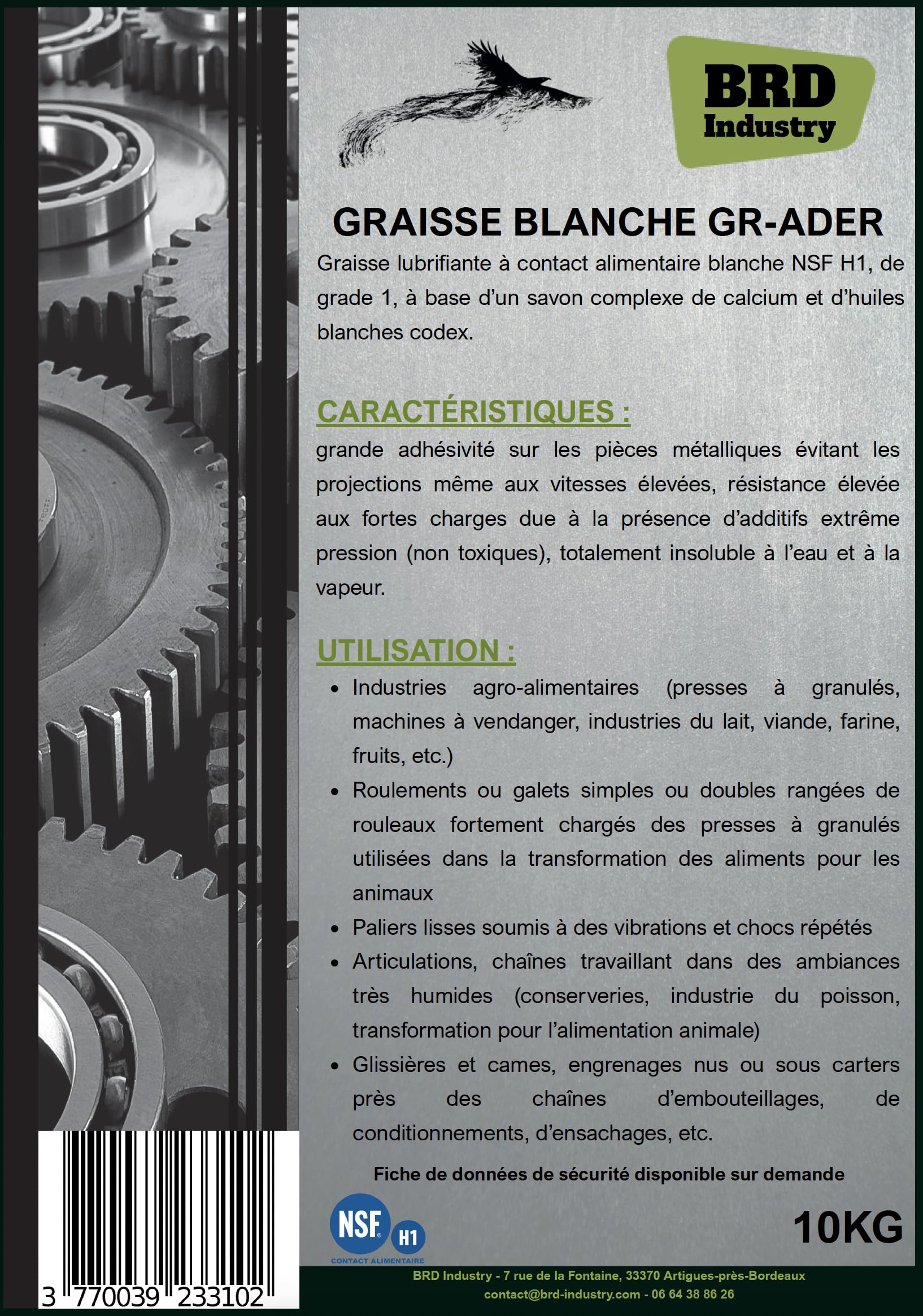 Grasa blanca de contacto con alimentos ADER grado 1 (10KG)
