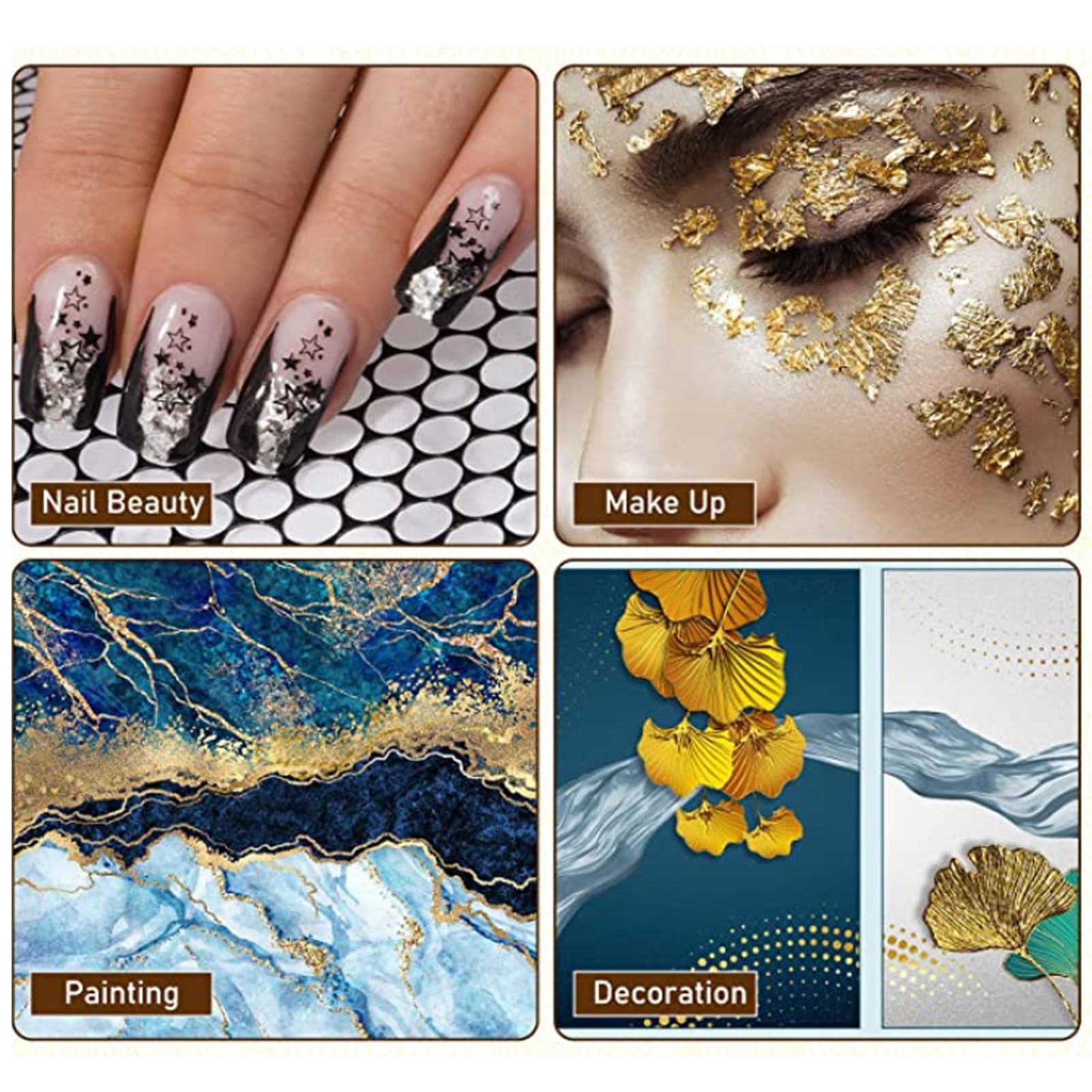 12 Colors Imitation Gold Leaf Sheets, Multi Color Gold Leaf Paper 240 Pieces, Arts Decoration Nails Paintings, Gold Foil Papers for Gilding, Resin, Artistic Work