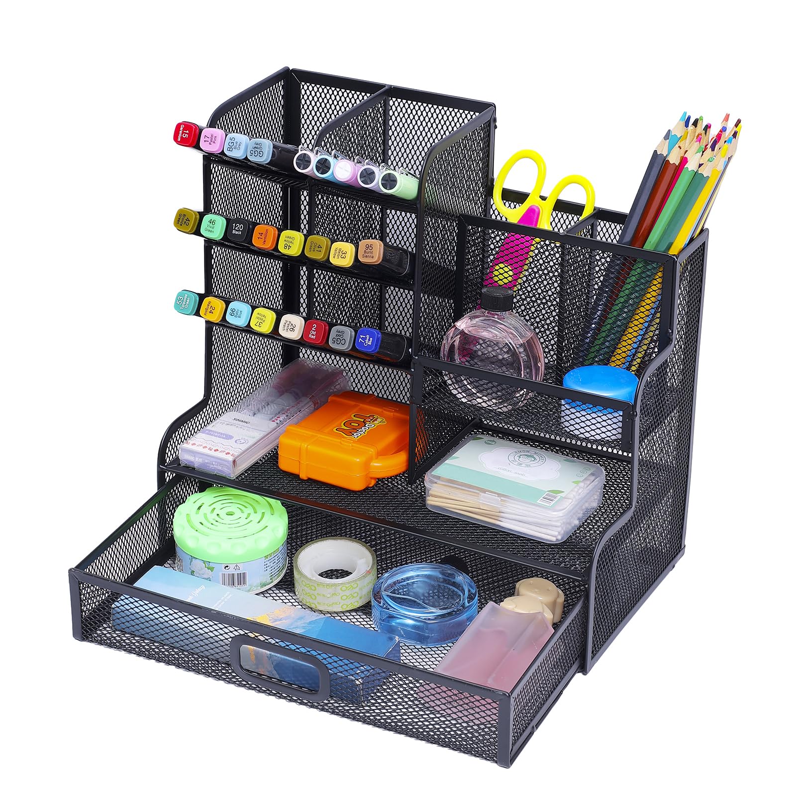 Vikmyer Organizador portalápices de malla con cajón, portalápices multifuncional para escritorio, organizadores de escritorio y accesorios para oficina escuela (M)