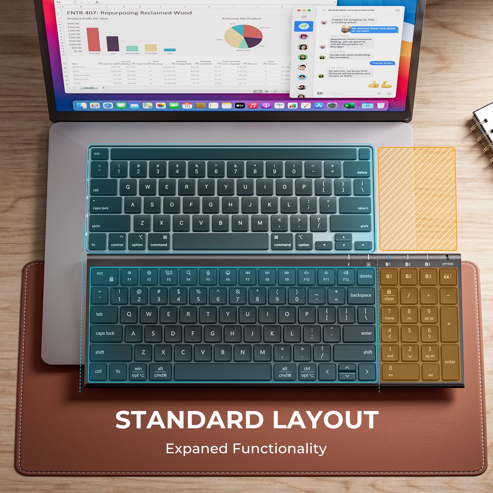 iClever BK10 SE Bluetooth Keyboard for Mac, Multi-Device Wireless Keyboard with Numeric Keypad, Standard Full Size Keys, USB-C Rechargeable, Compatible with Windows, macOS, iPadOS, Android (Black) - 3