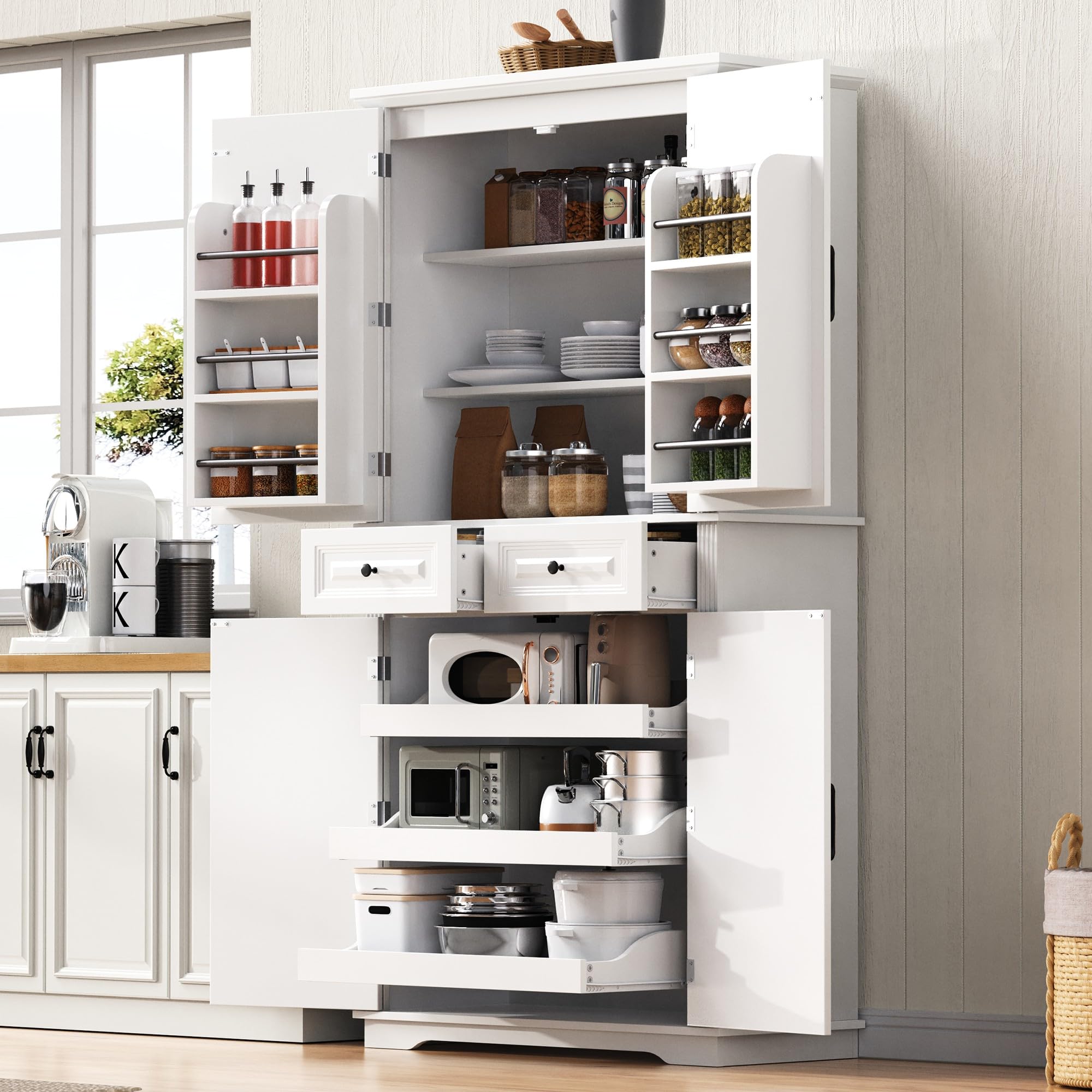 View 1 of ***BOX 1/2***Trygoal 71" Kitchen Pantry Cabinet, Freestanding Storage Cabinet, White