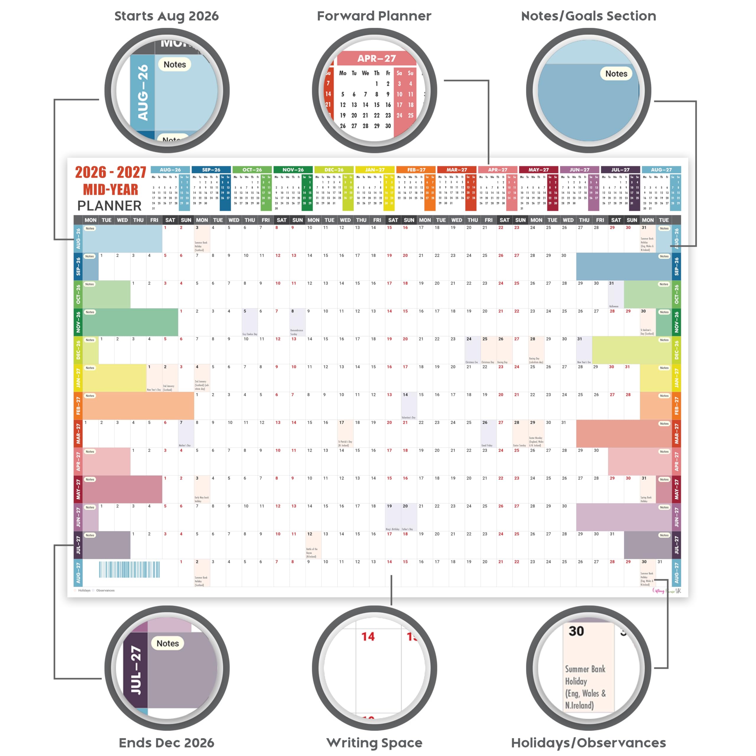 Planificador académico pared 2025-2026 laminado A1 - Calendario de agosto de 2025 a agosto de 2026 - Tamaño grande (85 x 59,4 cm) - Agenda de 13 meses 25/26 - Día