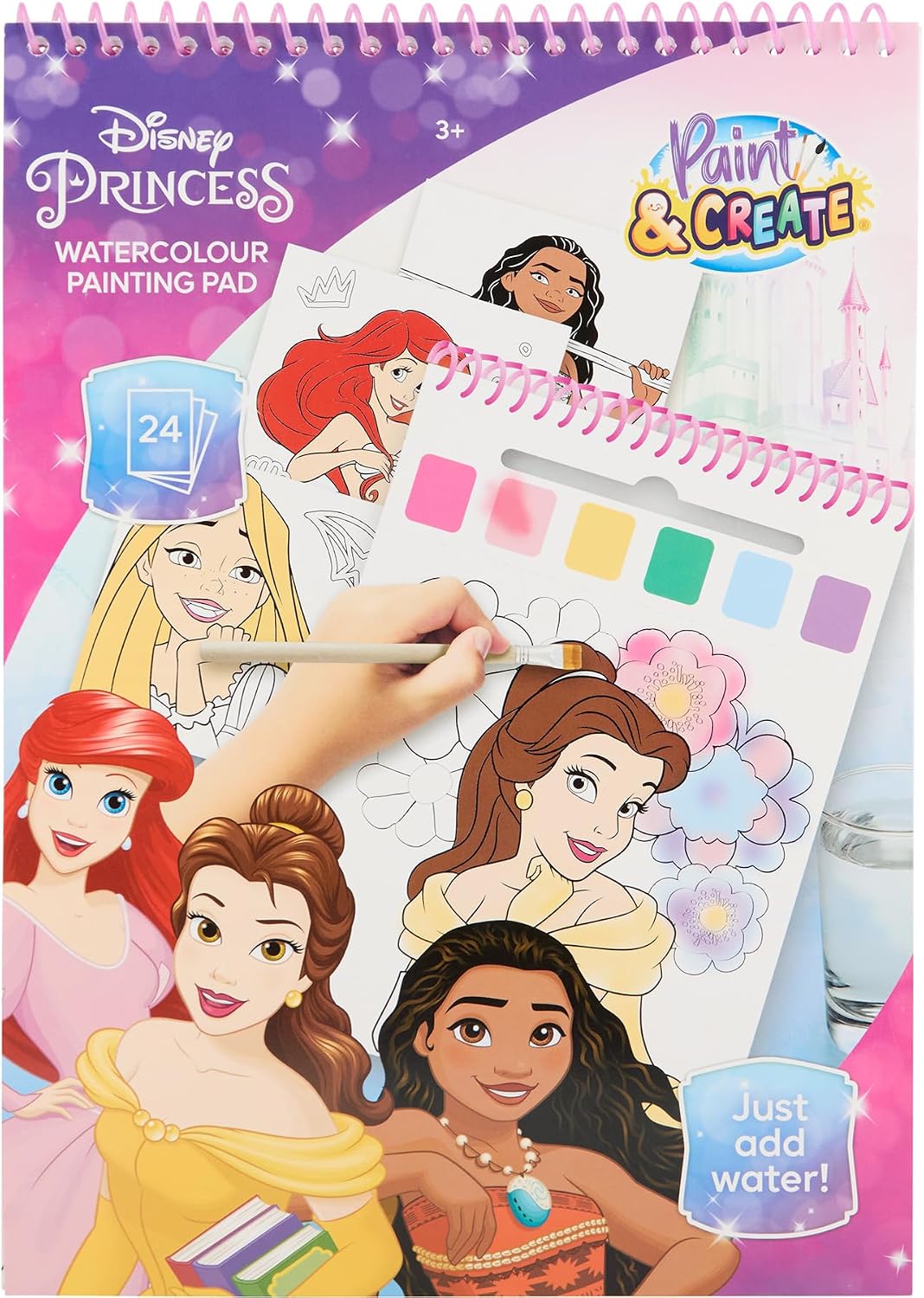 Disney Princess - Water Colouring Book with Brush - 24 Magical Paint with Water Pages - Creative Fun for Kids Age 3+ (DP24355)