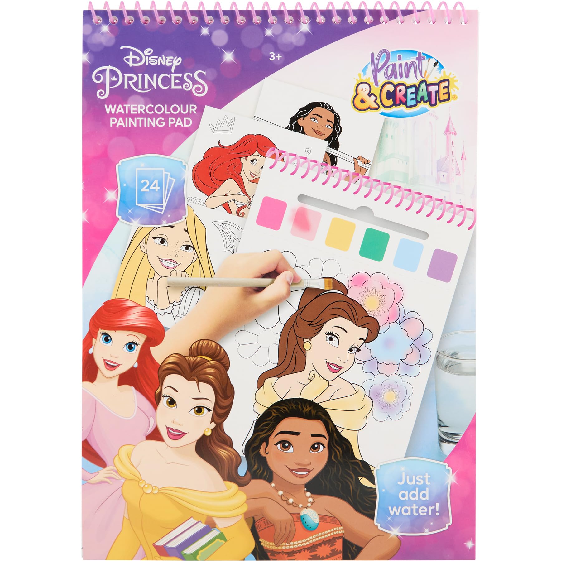 Kit De Peinture Aquarelle Enfant – 12 Couleurs, 24 Pages Princesse, Pinceau Rechargeable, Stickers Inclus – Cadeau Créatif