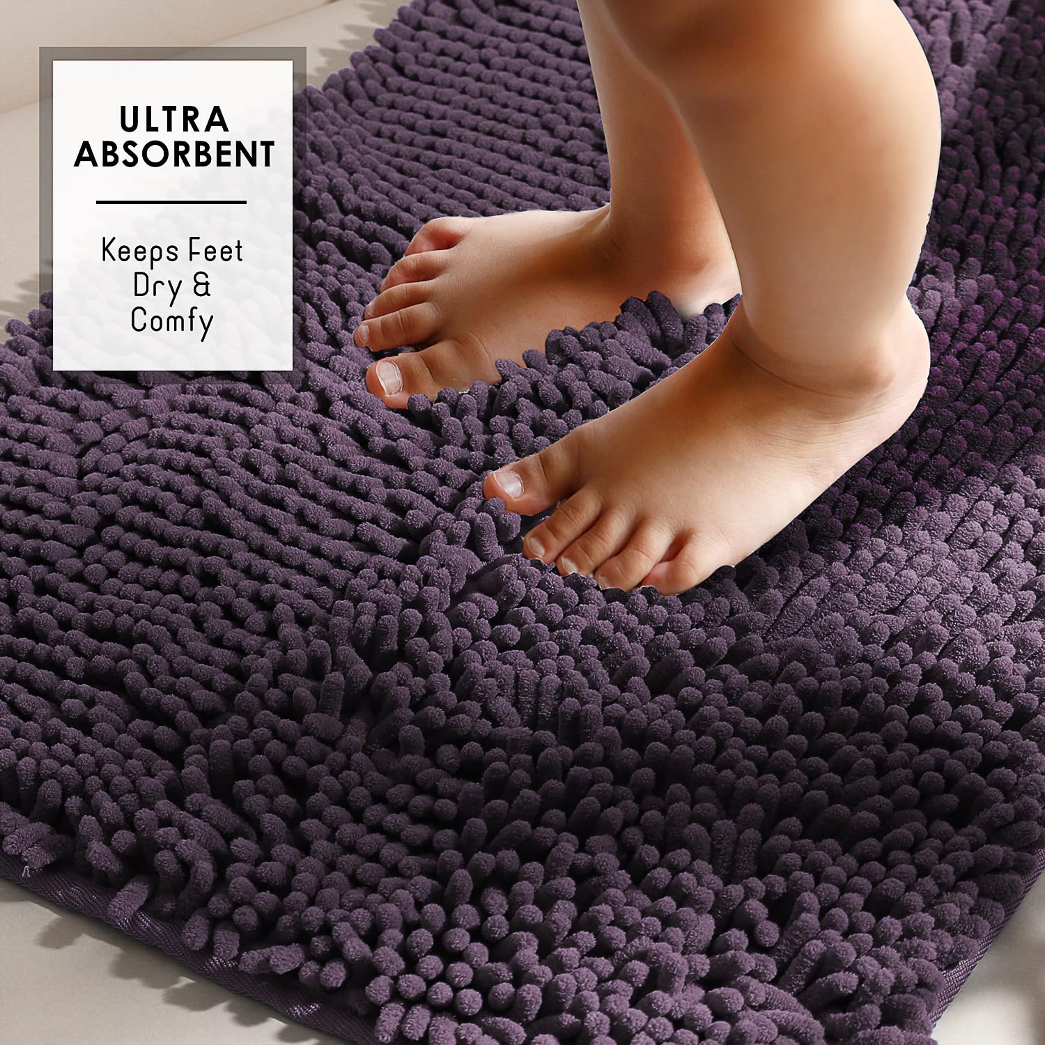 Hearth & Harbor Bathroom Rugs, Chenille Bath Mat, Machine Washable Bath Mats for Bathroom Non-Slip Backing Rubber - Image 4