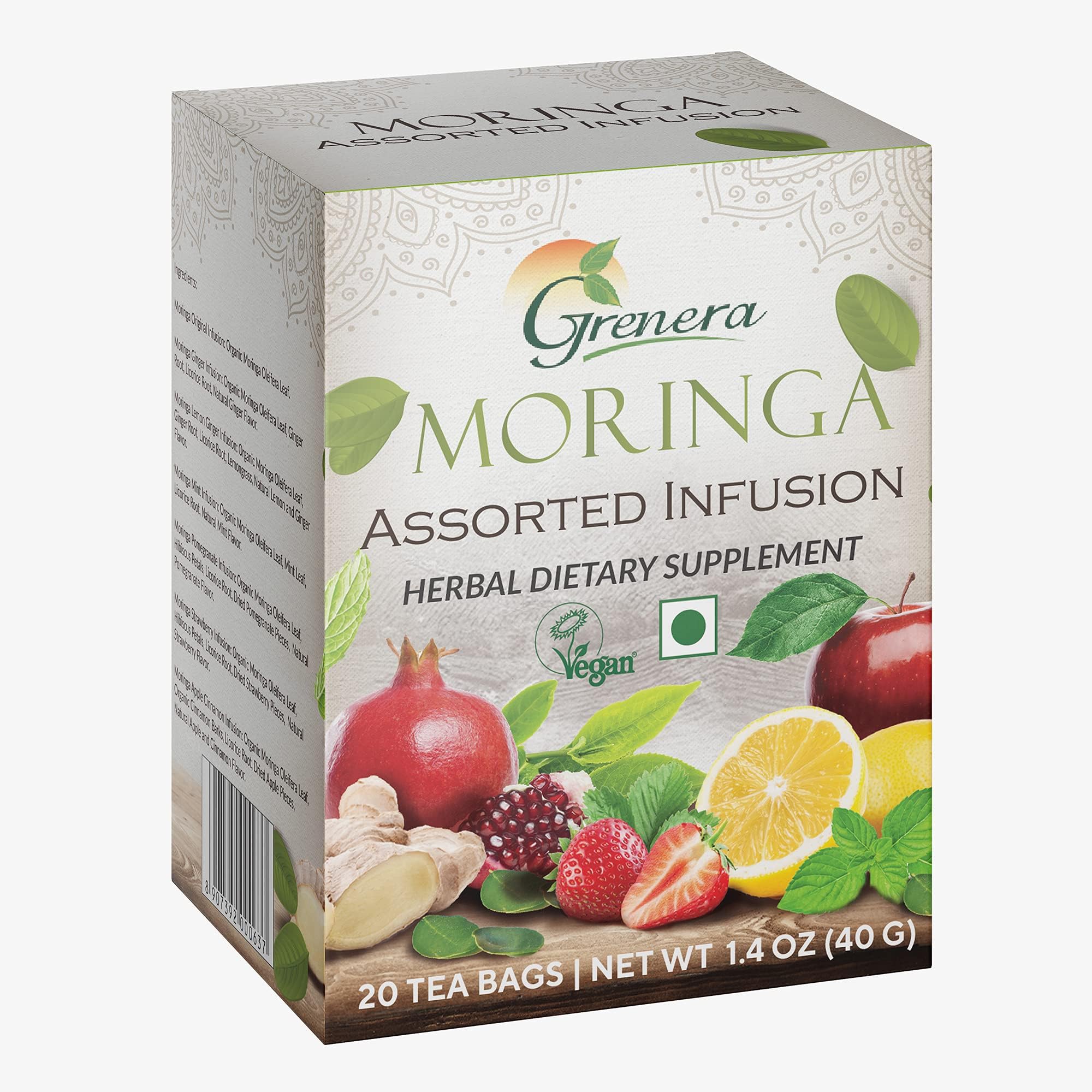 Grenera Moringa Assorted Infusion Tea 20 Bags | Caffeine Free, Staple Free, Made with Organically Grown Moringa Leaf (B01ACVCJS2) Amazon Price History, Amazon Price Tracker