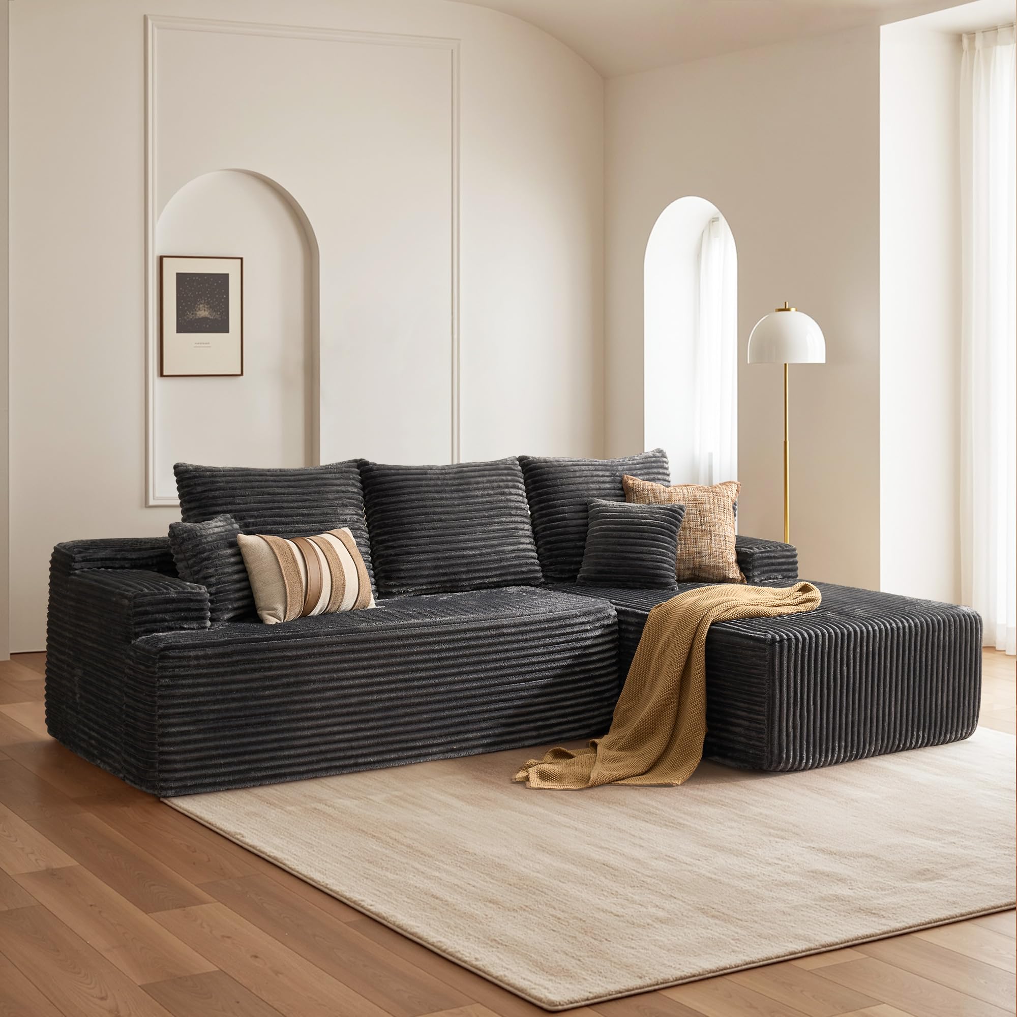 CAODOC 96" Cloud Sectional Couch with Comfy Chaise, Boneless L Shape Sofa with Deep Seat, Minimalist Modular Couches Sleeper for Living Room Bedroom Apartment Lounge,Gray